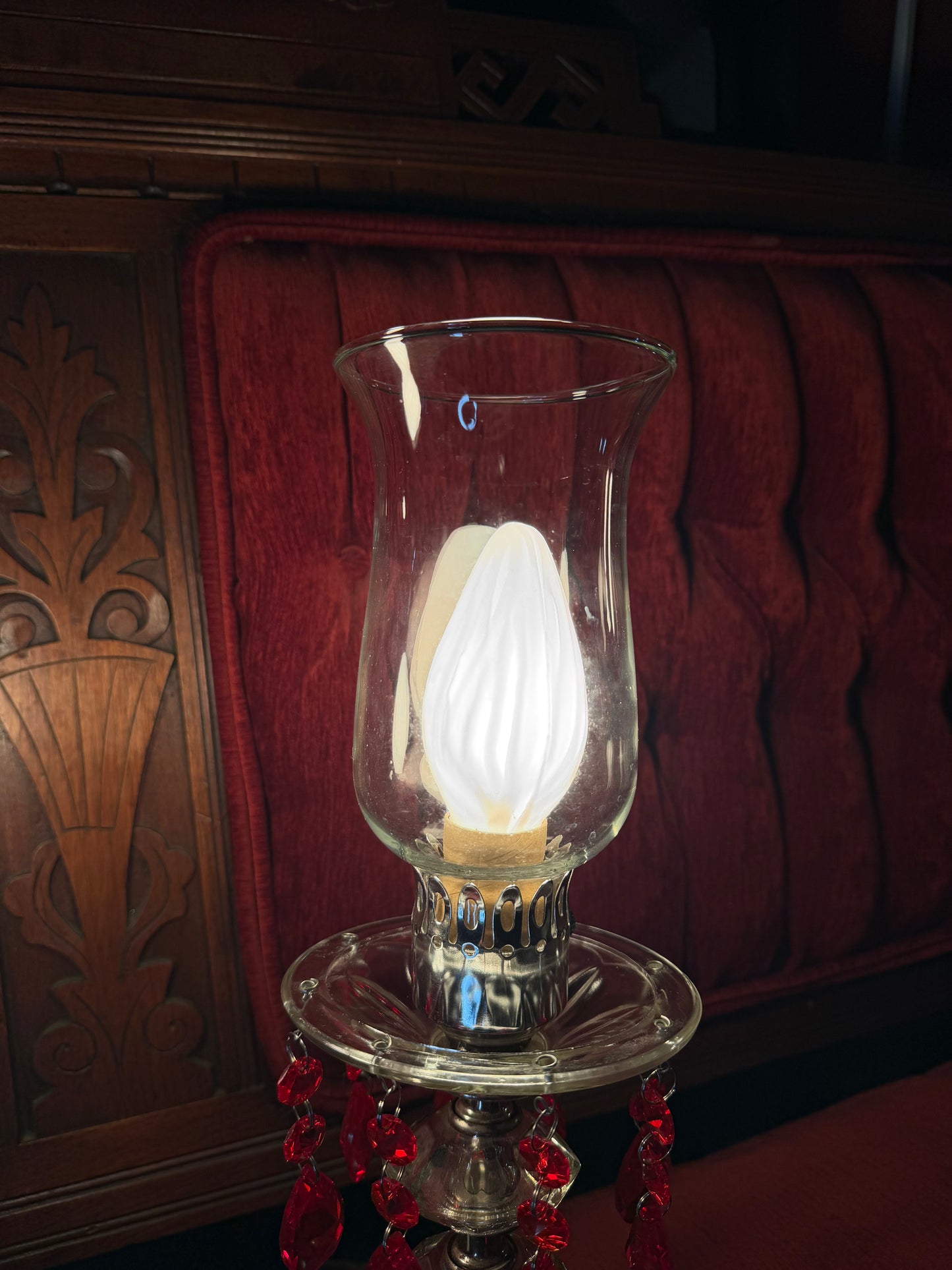 Pair of Blood Red Crystal Glass Lamps