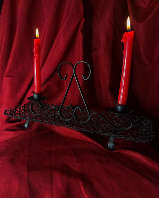 Vintage Quatrefoil Mesh Wrought Iron Double Candleholder