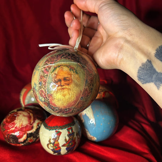 Vintage Assorted Decoupaged Christmas Ornaments