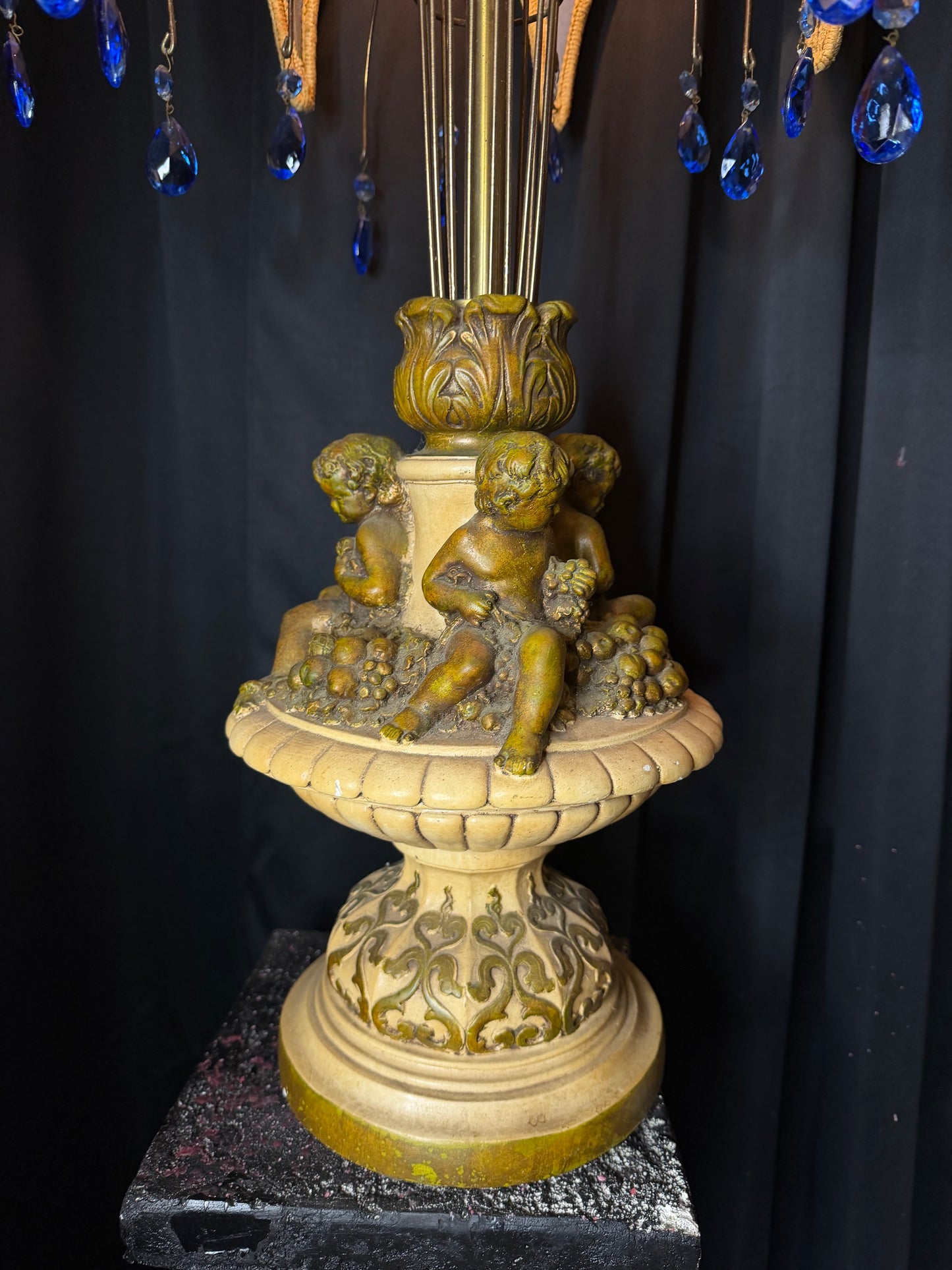 Hollywood Regency Cherub Lamp with Original Scalloped Shade