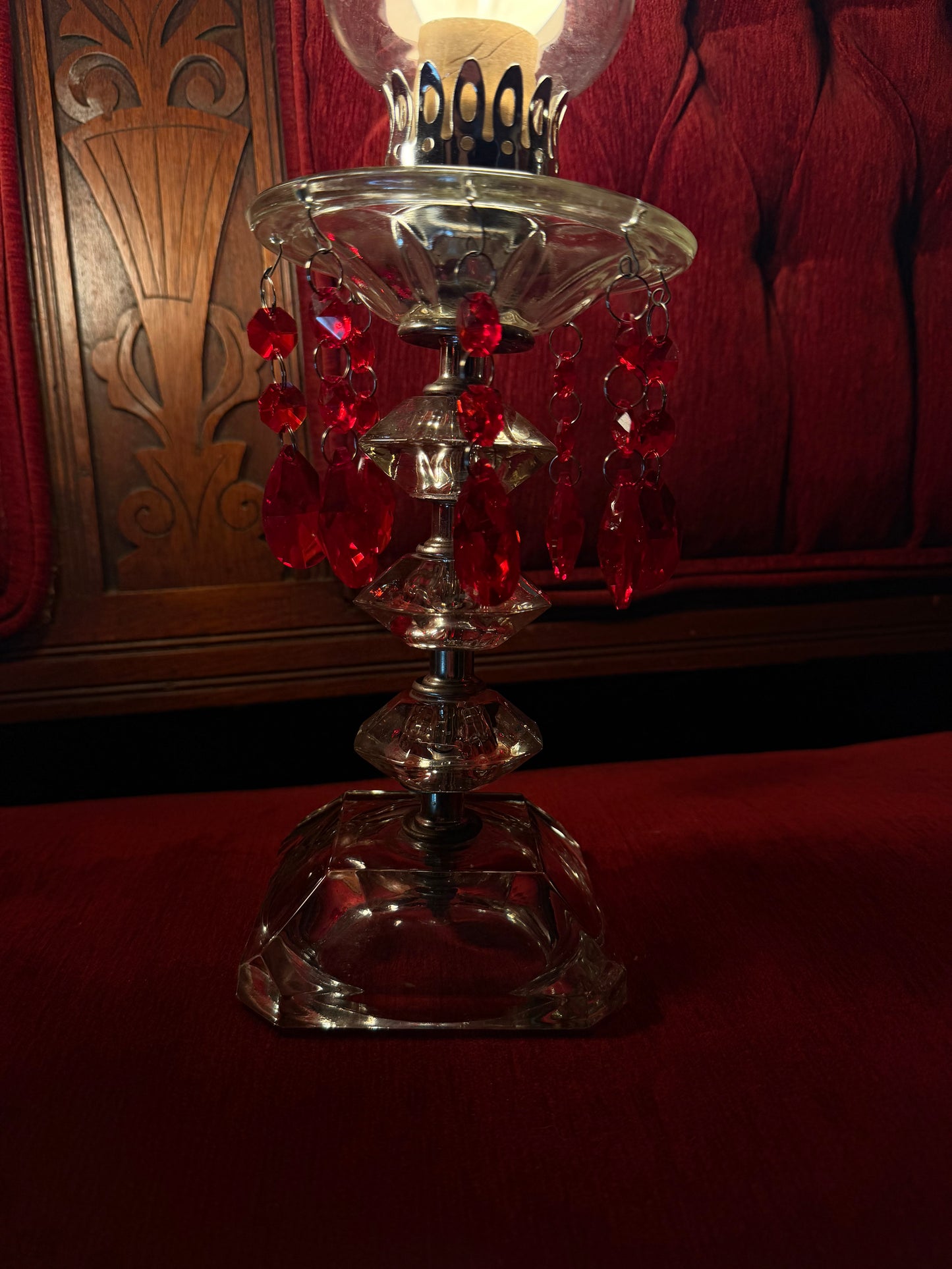 Pair of Blood Red Crystal Glass Lamps