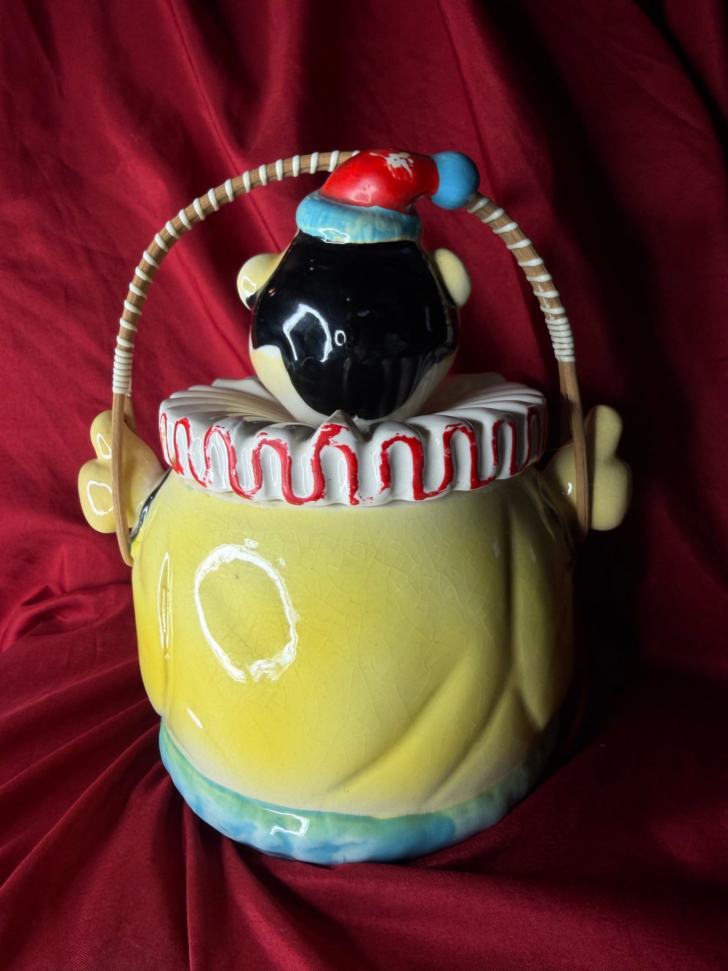 Vintage 1950s Thumbs Up Clown Ceramic Lidded Cookie Jar