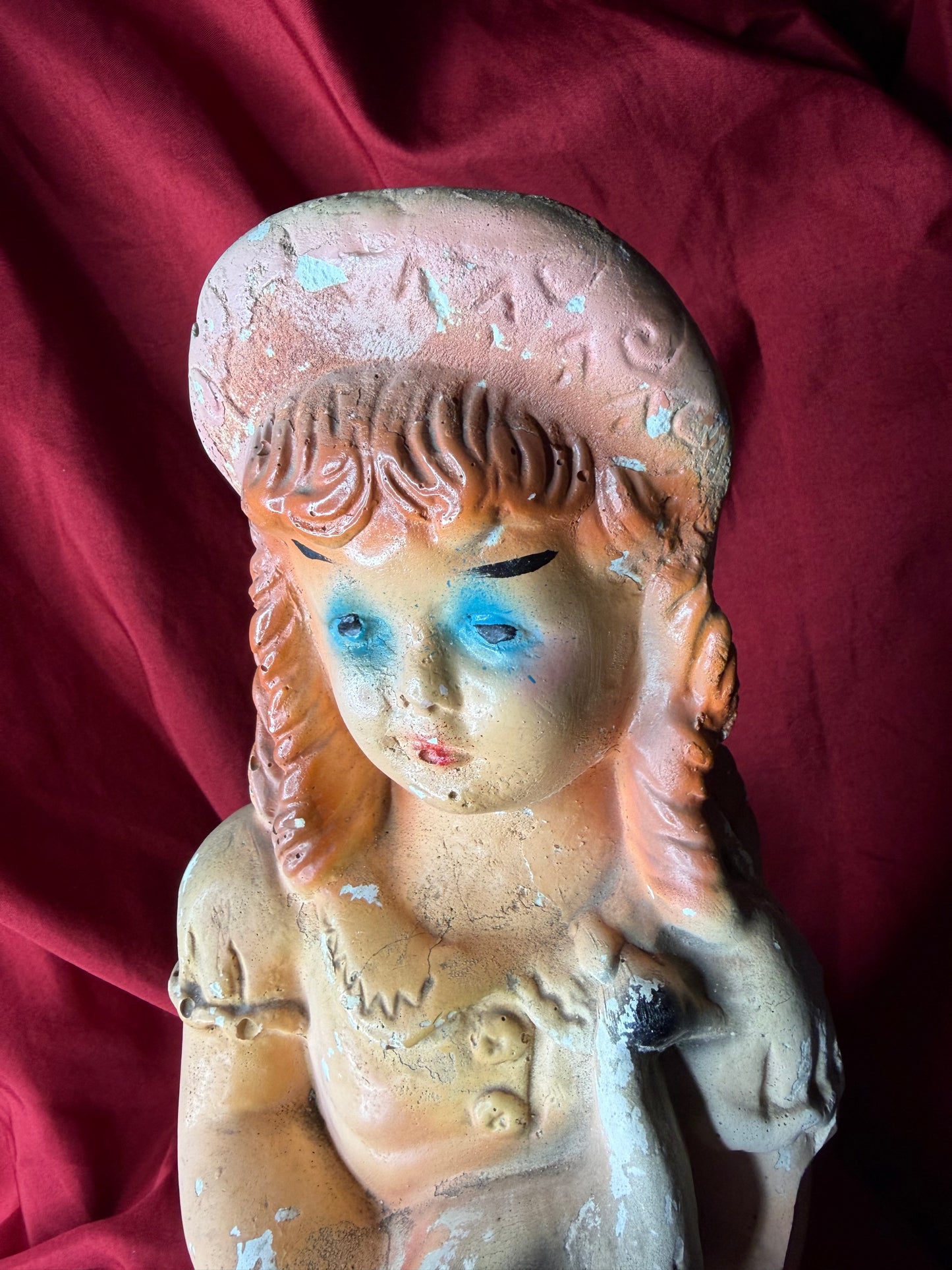 Chalkware Girl Holding Peacock