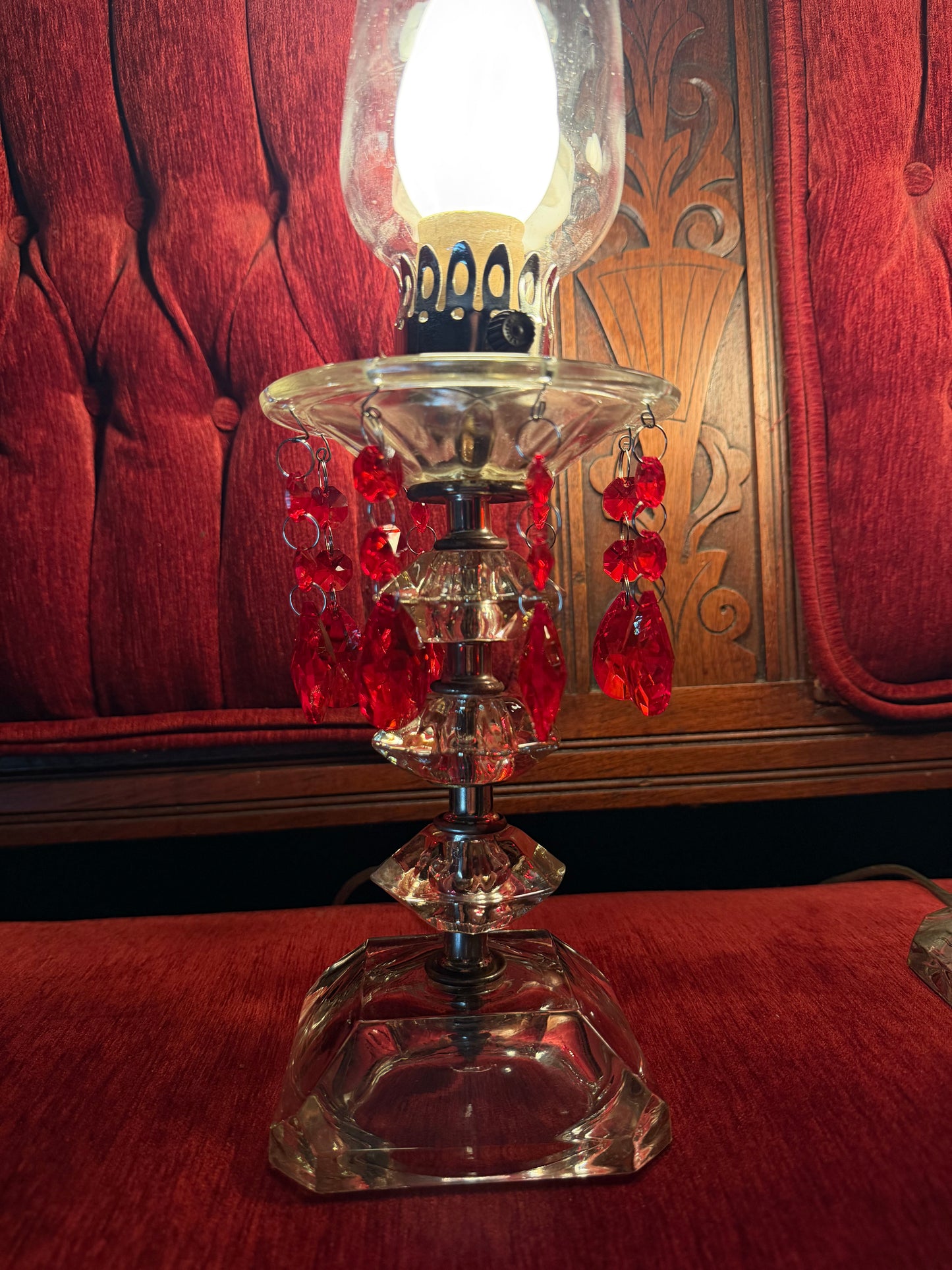 Pair of Blood Red Crystal Glass Lamps