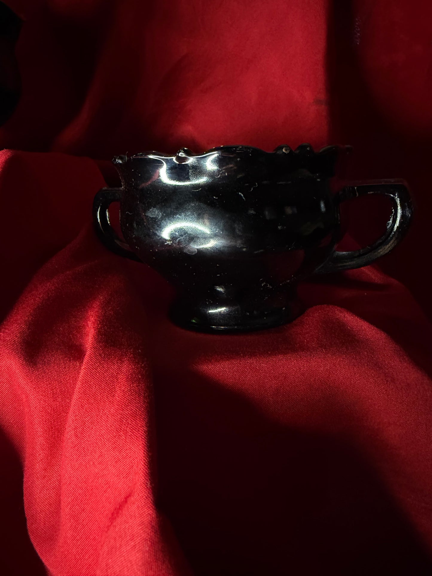 Black Amethyst Glass Sugar Bowl and Creamer Set
