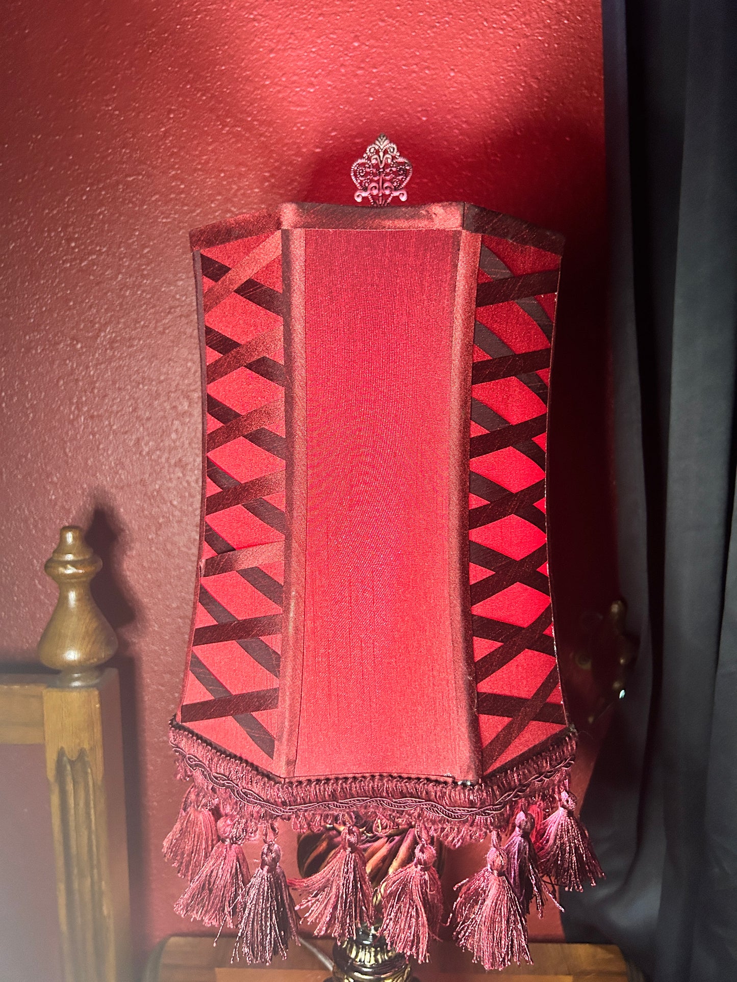 Boudoir Black & Gold Lamp with Red Shade