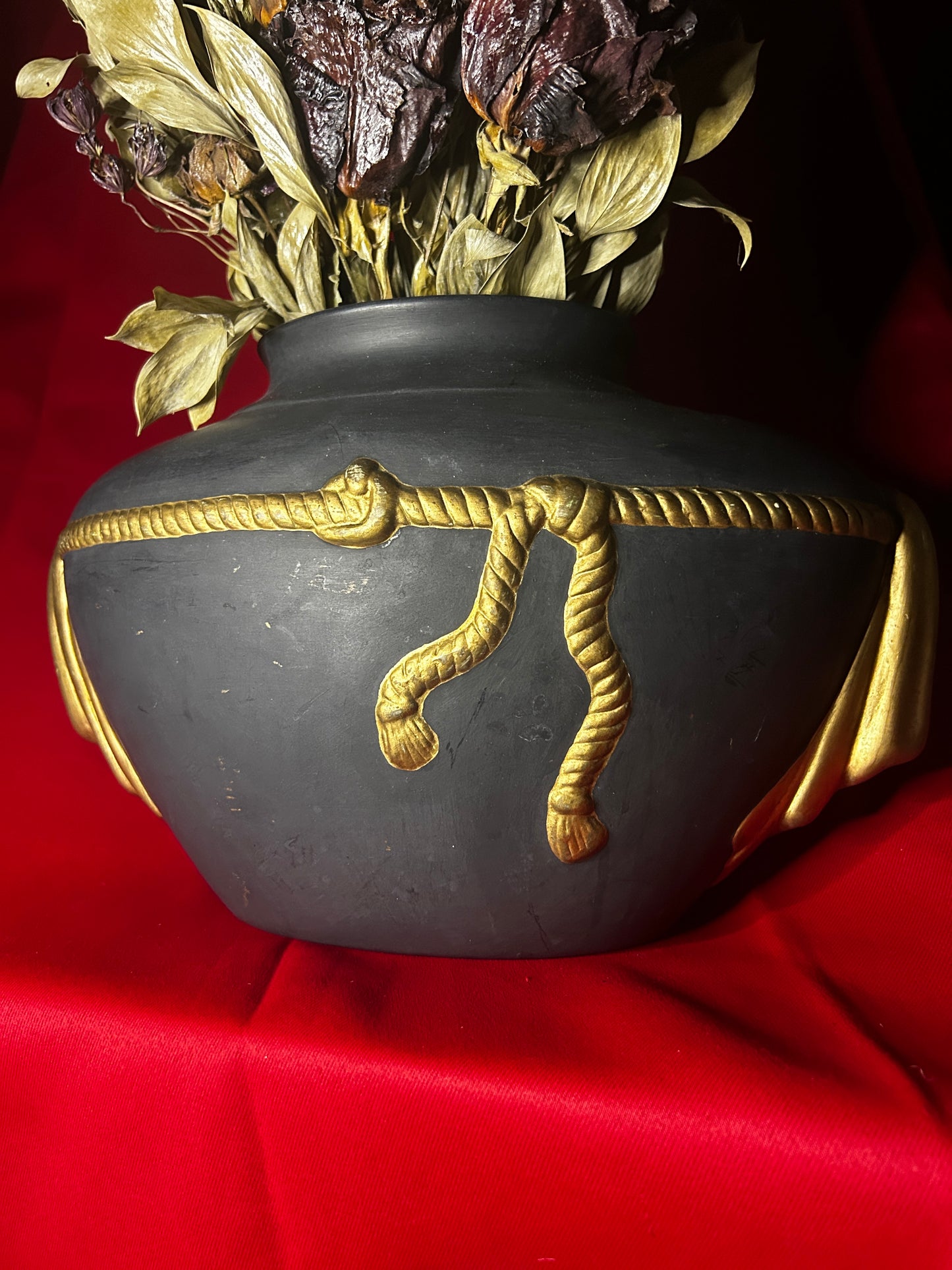 Vintage Extra Large Black & Gold Vase