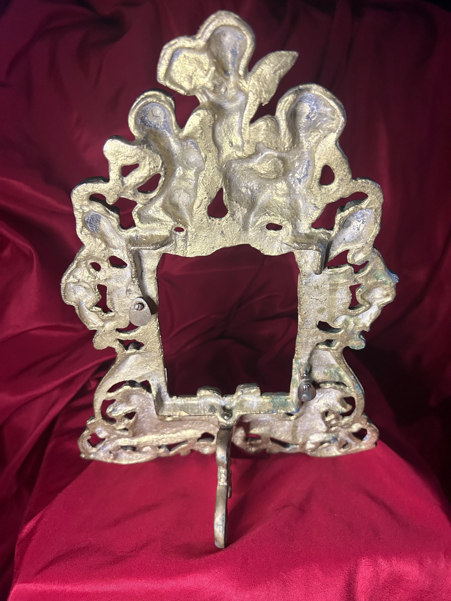 Vintage Gilded Cast Iron Decorative Frame Cherubs & Hippocampus