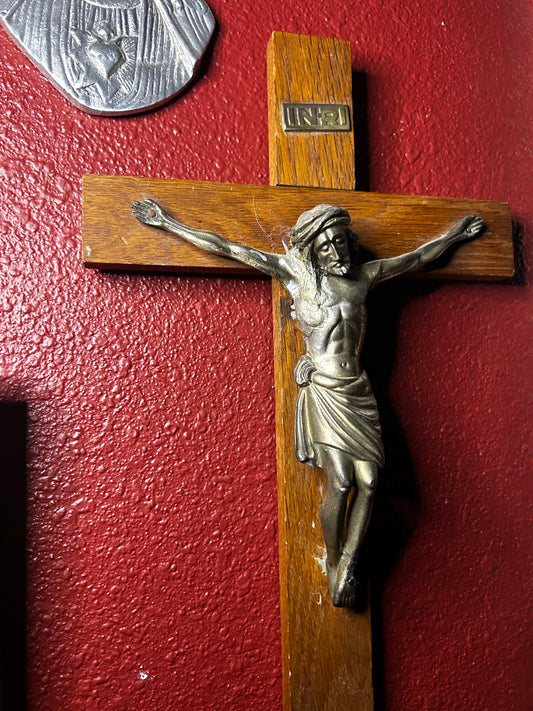 Wooden Crucifix with Metal Jesus