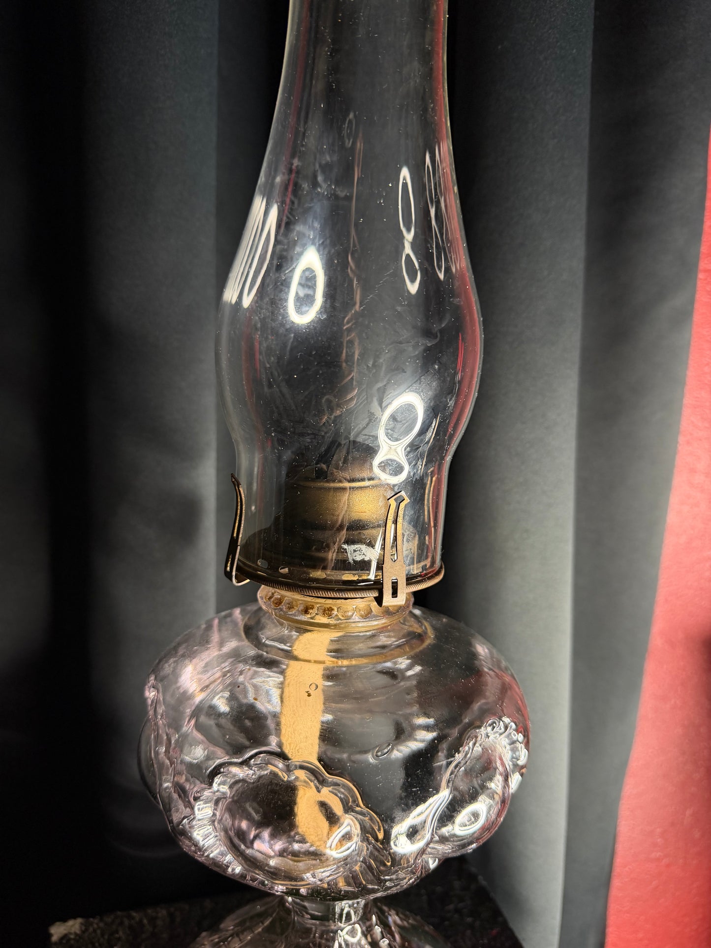 Purple Tint Glass Ornate Oil Lamp