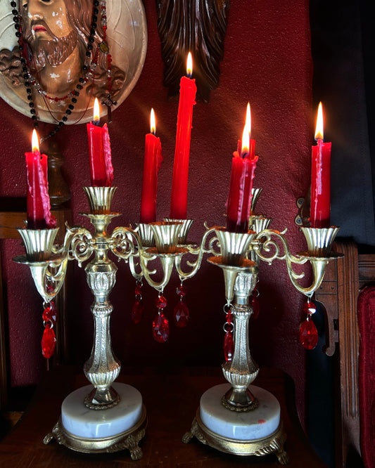 Single Candelabra with Blood Red Crystals