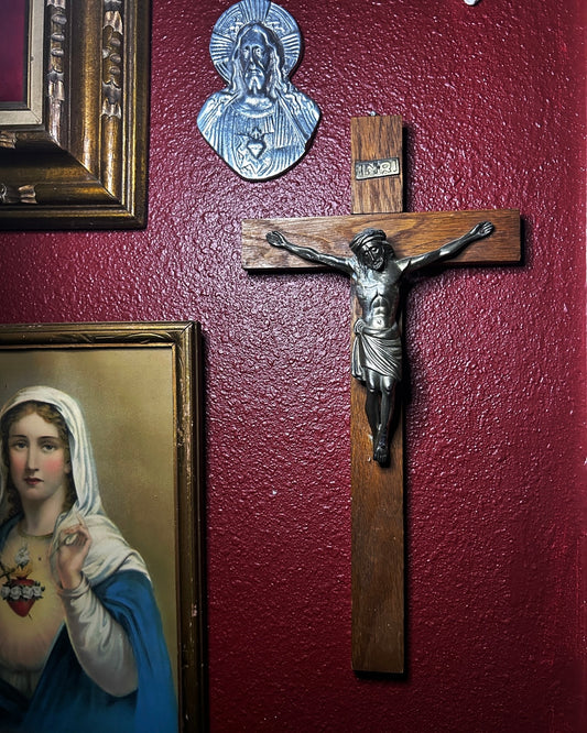 Wooden Crucifix with Metal Jesus