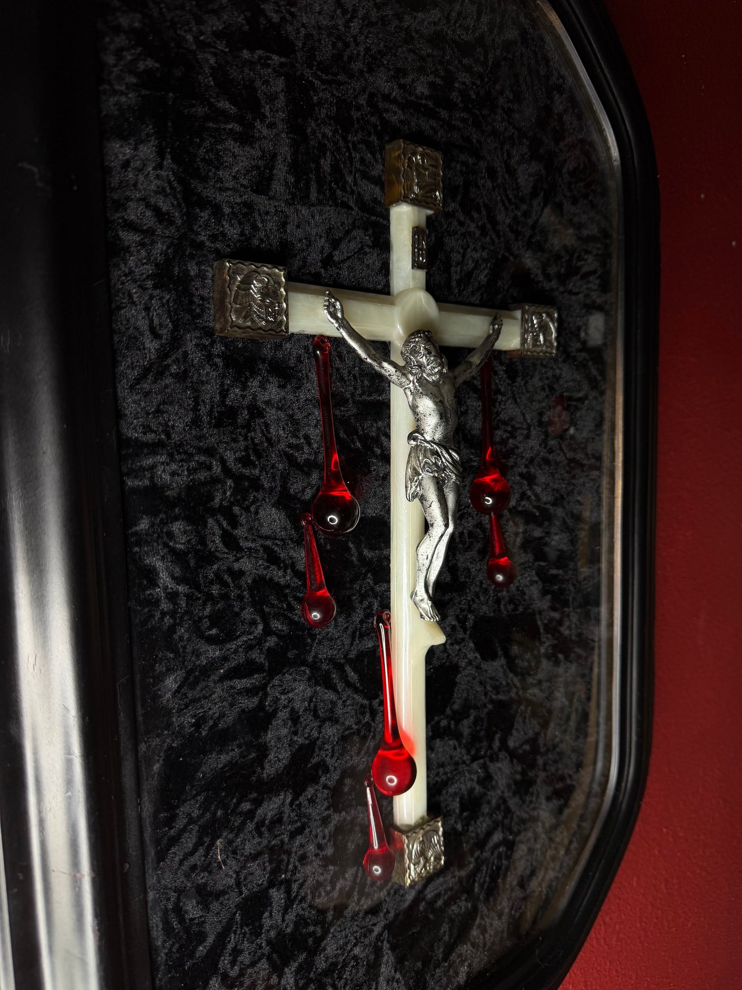OOAK Crucifix in Convex Glass Framed