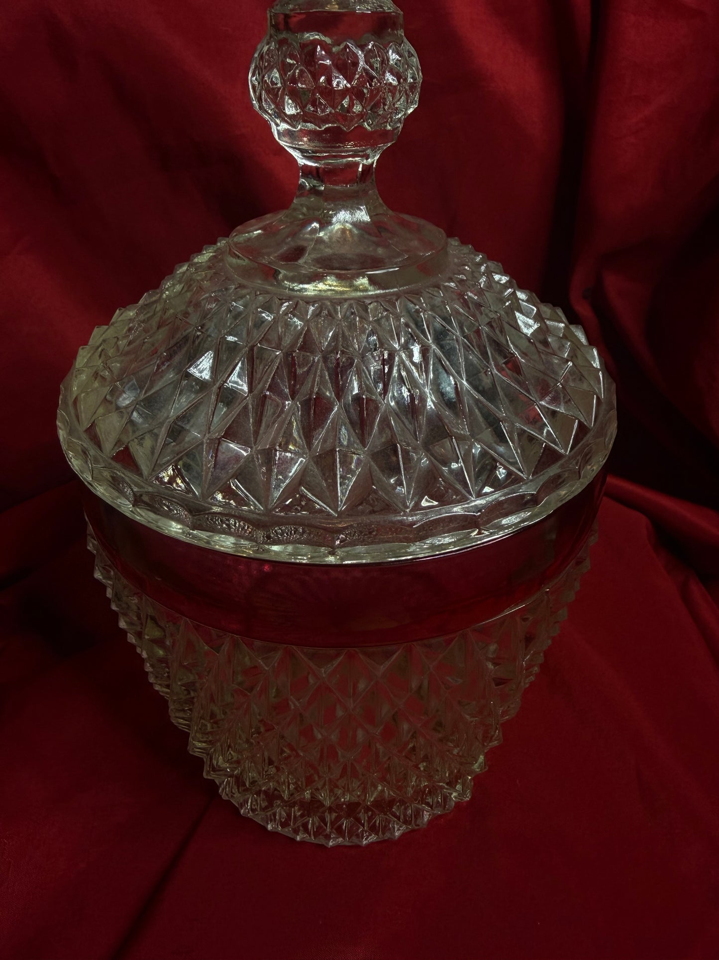 Indiana Glass Diamond Point Cranberry Flash Jar with Lid