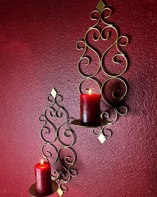 Pair of Gold and Heart Pillar Candleholders