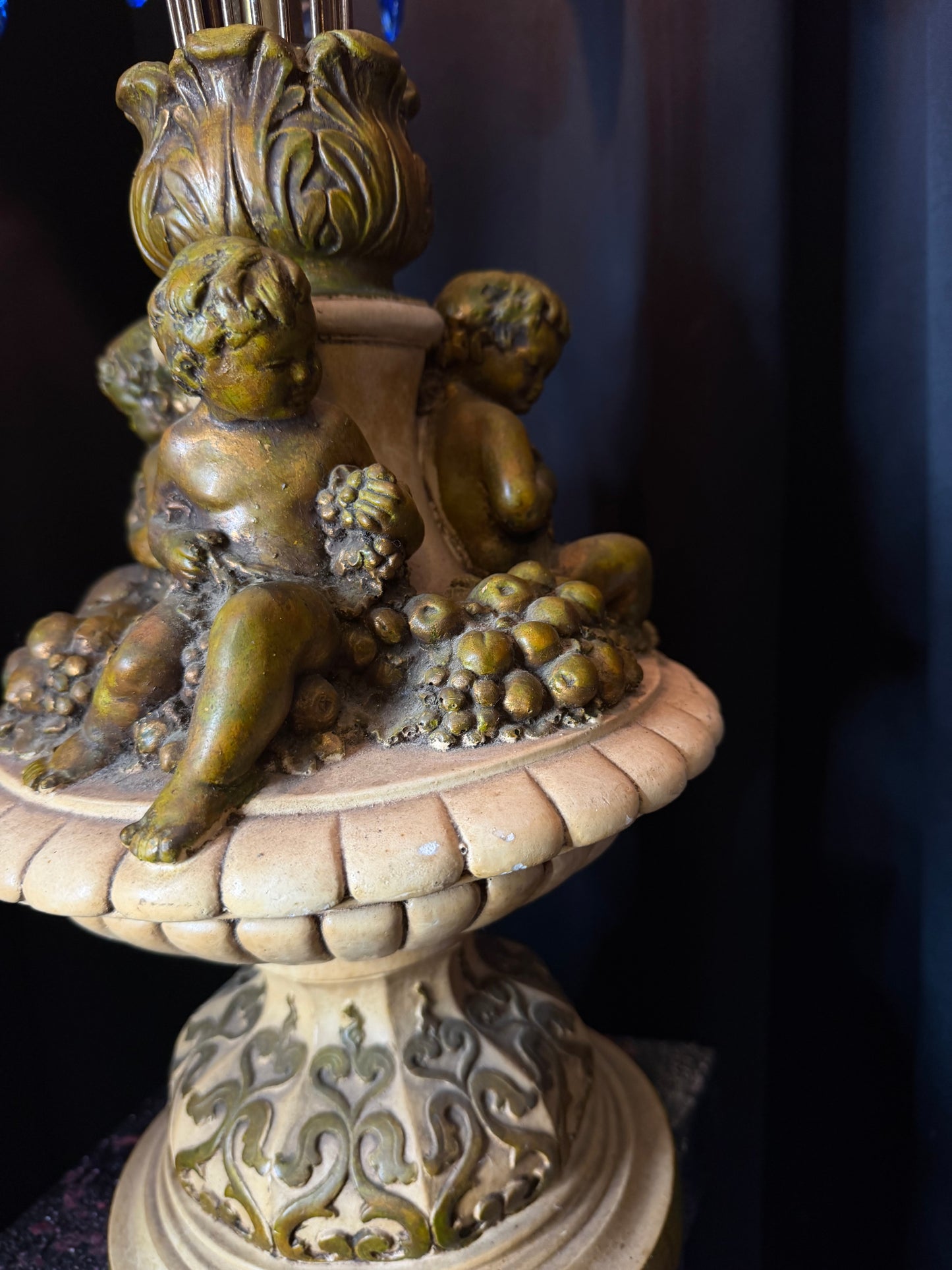 Hollywood Regency Cherub Lamp with Original Scalloped Shade