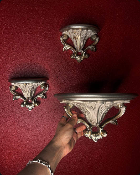 Trio of Gold Shelves and Wall Pockets