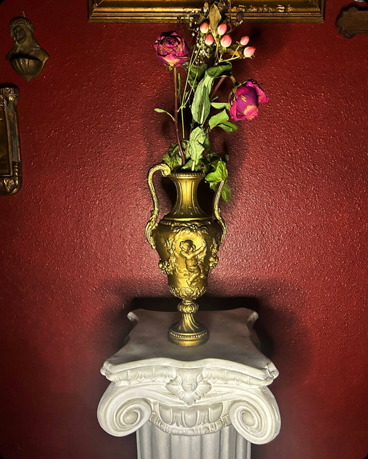 Vintage Spelter Vase Cherub Motif