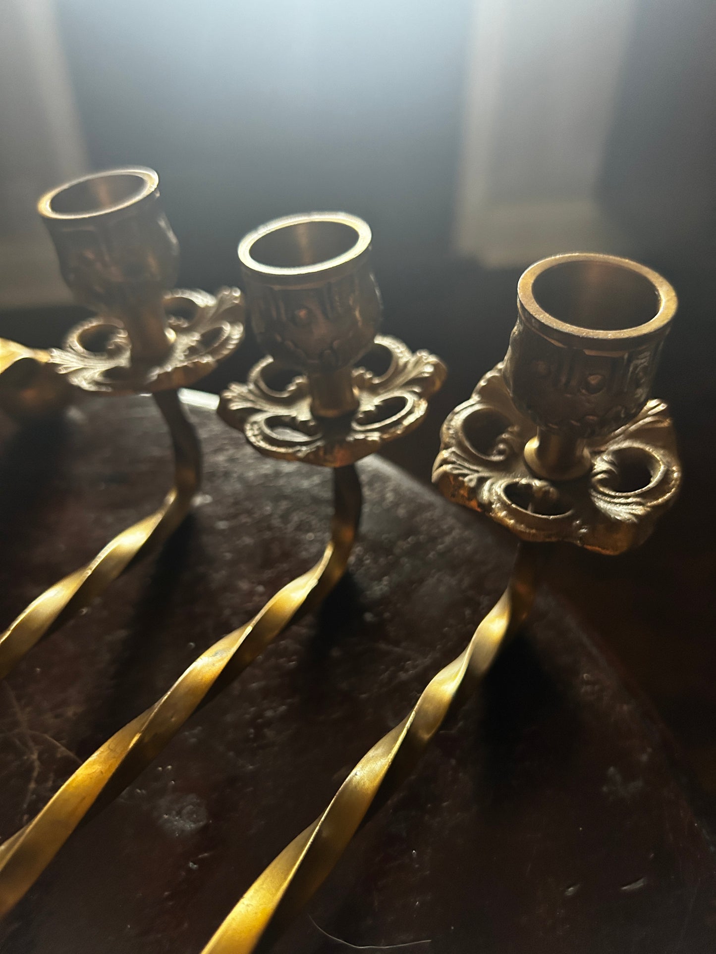 Pair of Ornate Brass Unique Candelabras