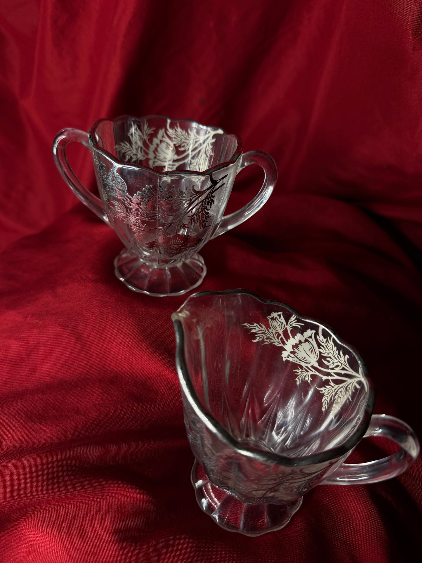 Vintage Silver City Flanders Poppy Silver Overlay Sugar Bowl & Creamer Set
