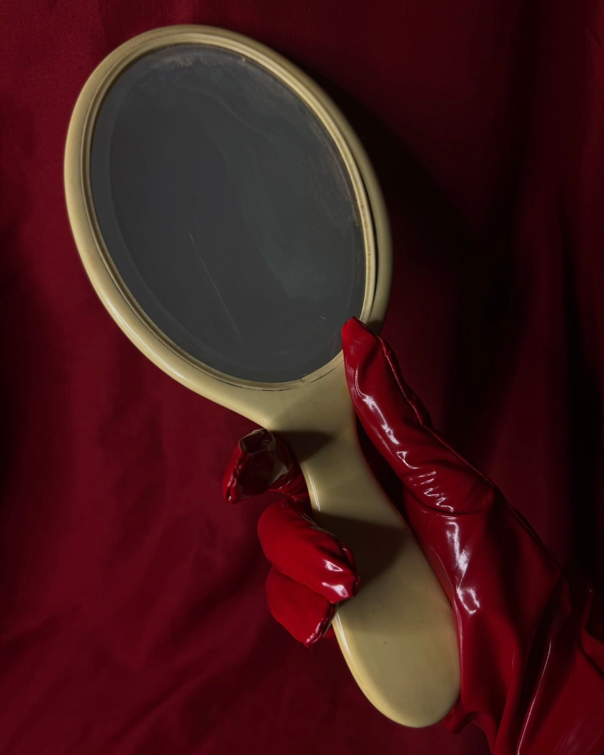 Monogrammed Celluloid Hand Held Mirror Beveled Glass