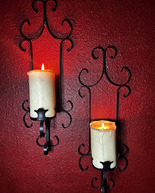 Wrought Iron Gothic Pair of Wall Candleholders