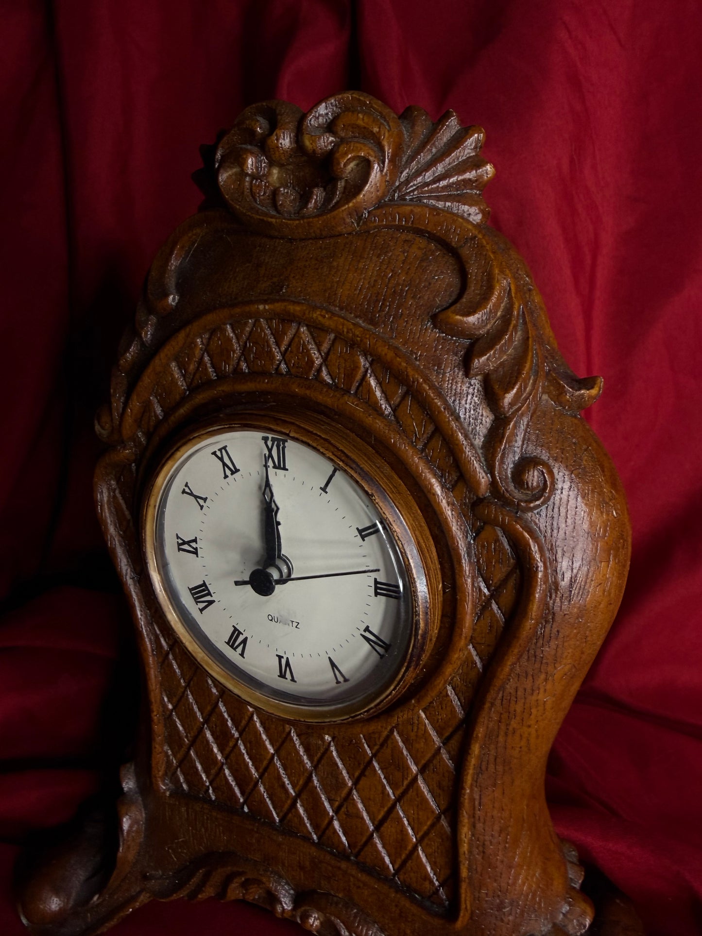 Vintage CBK Ltd Ornate Engraved Wood Quartz Clock