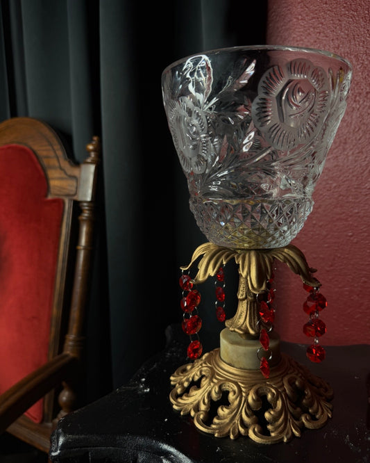 Blood Red Crystal Bowl with Marble Pedastal