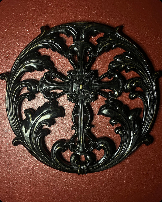 Gold & Black Large Cross Ornate Wall Medallion