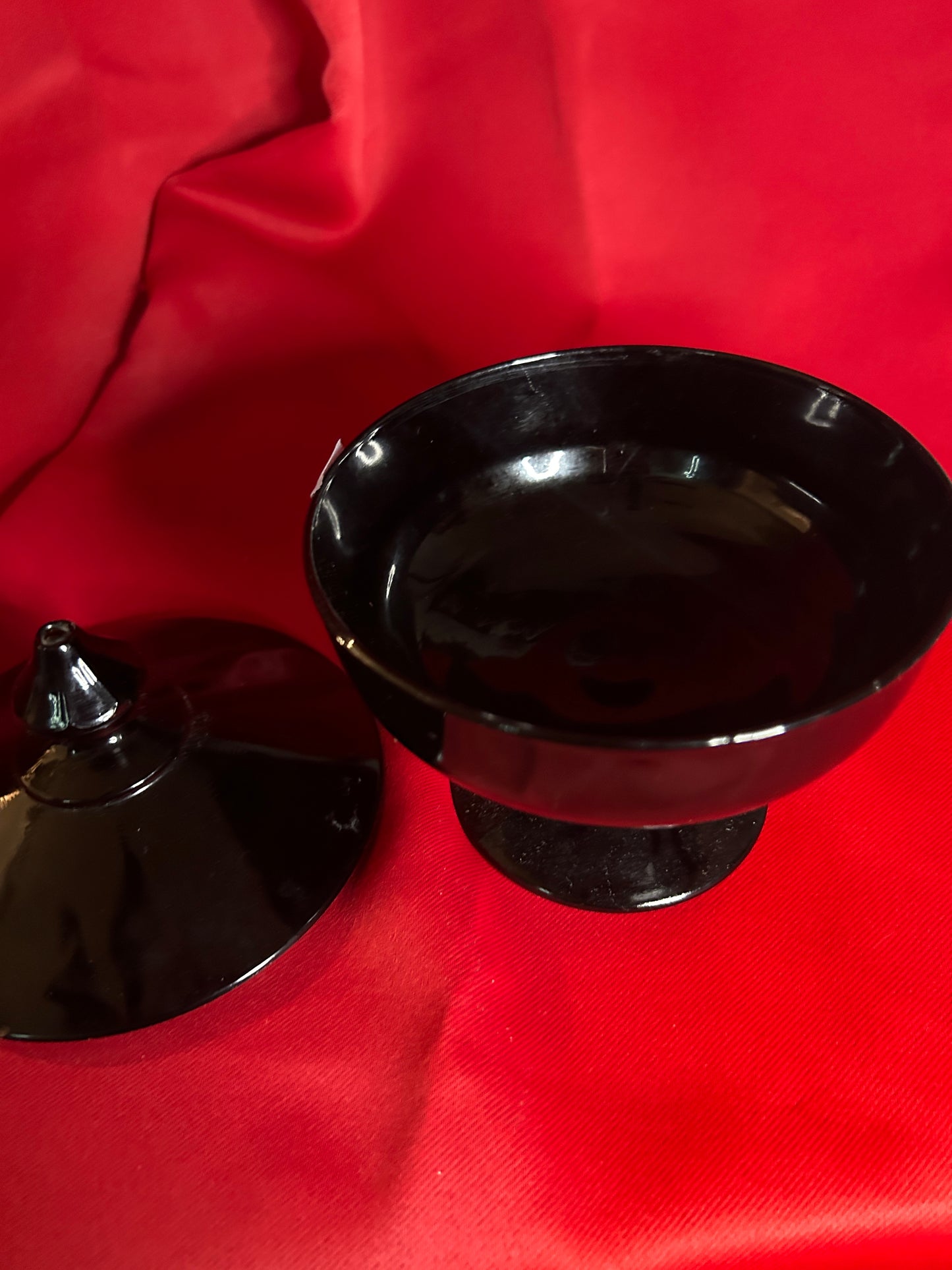 Vintage Black Depression Glass Lidded Pedestal Candy Dish