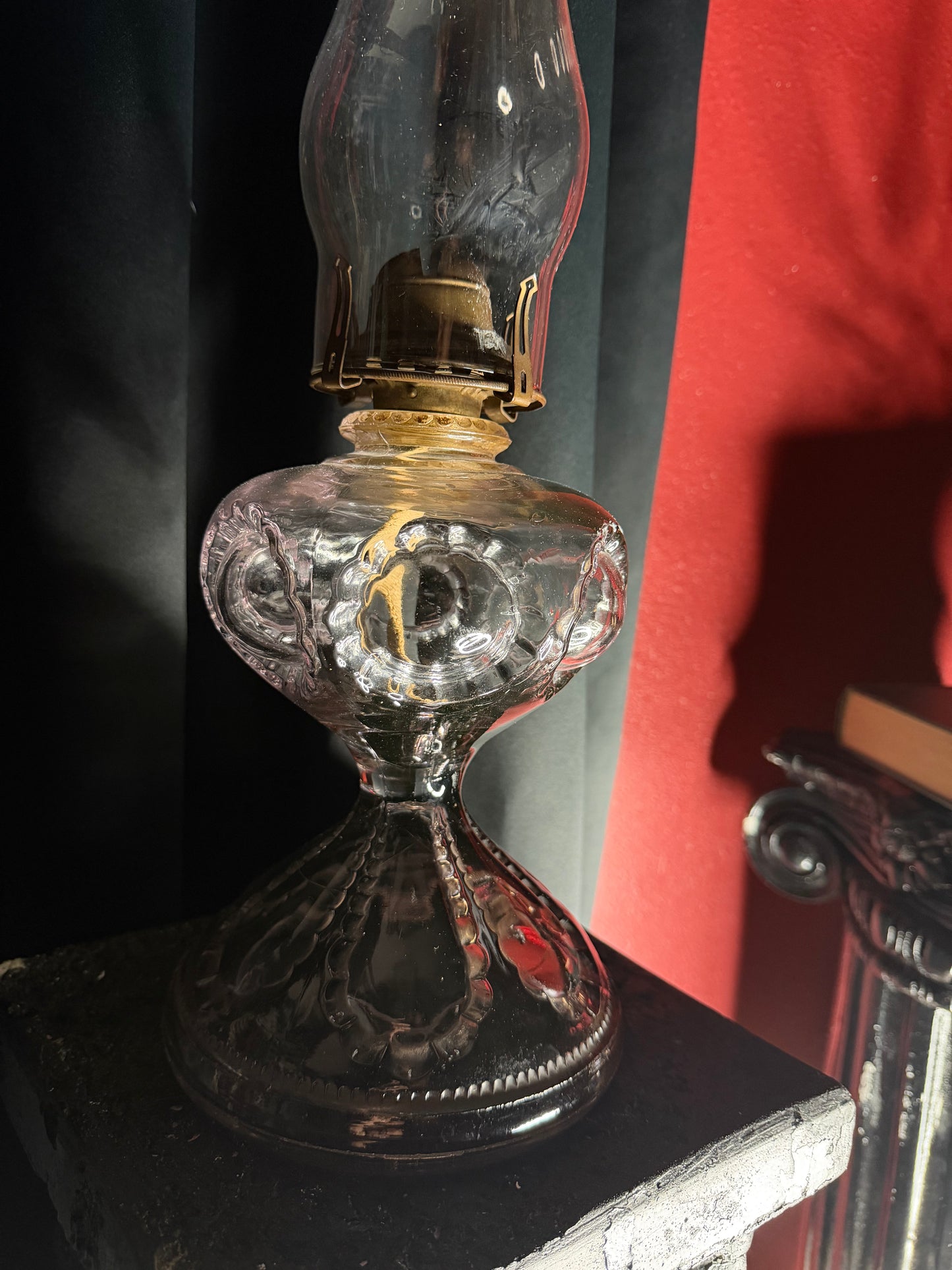 Purple Tint Glass Ornate Oil Lamp