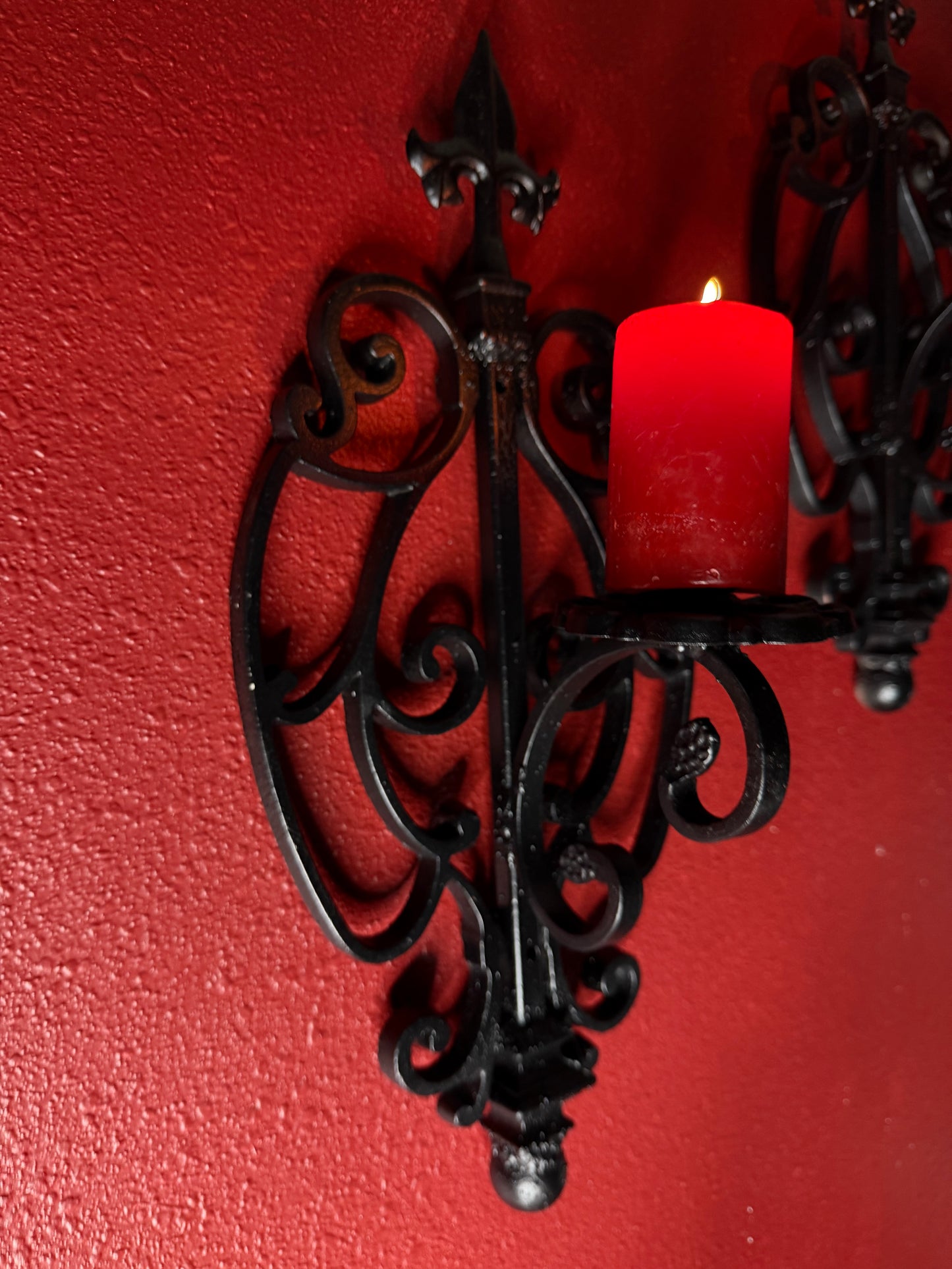 Metal Pair of Gothic Pillar Wall Candleholders