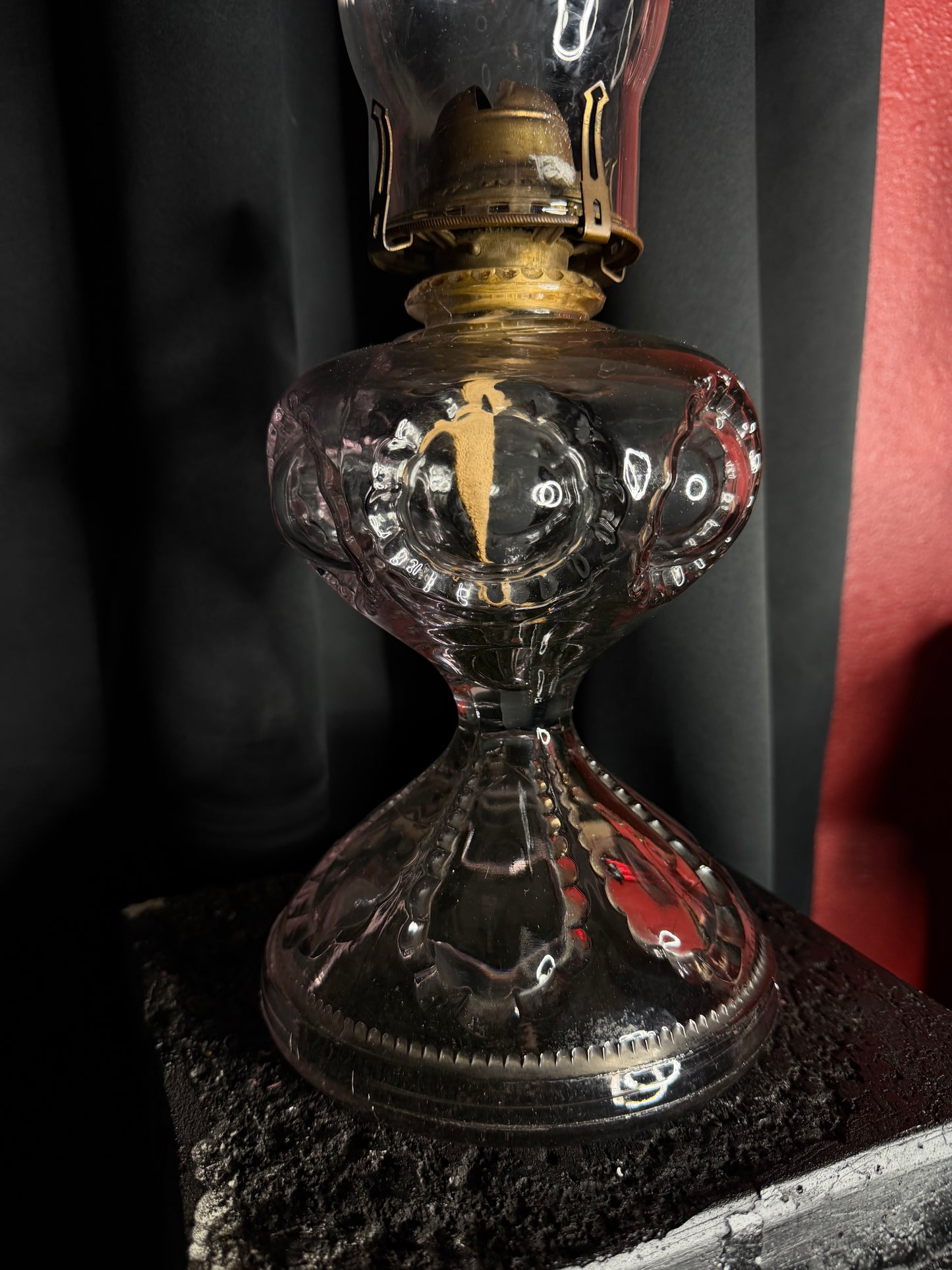 Purple Tint Glass Ornate Oil Lamp