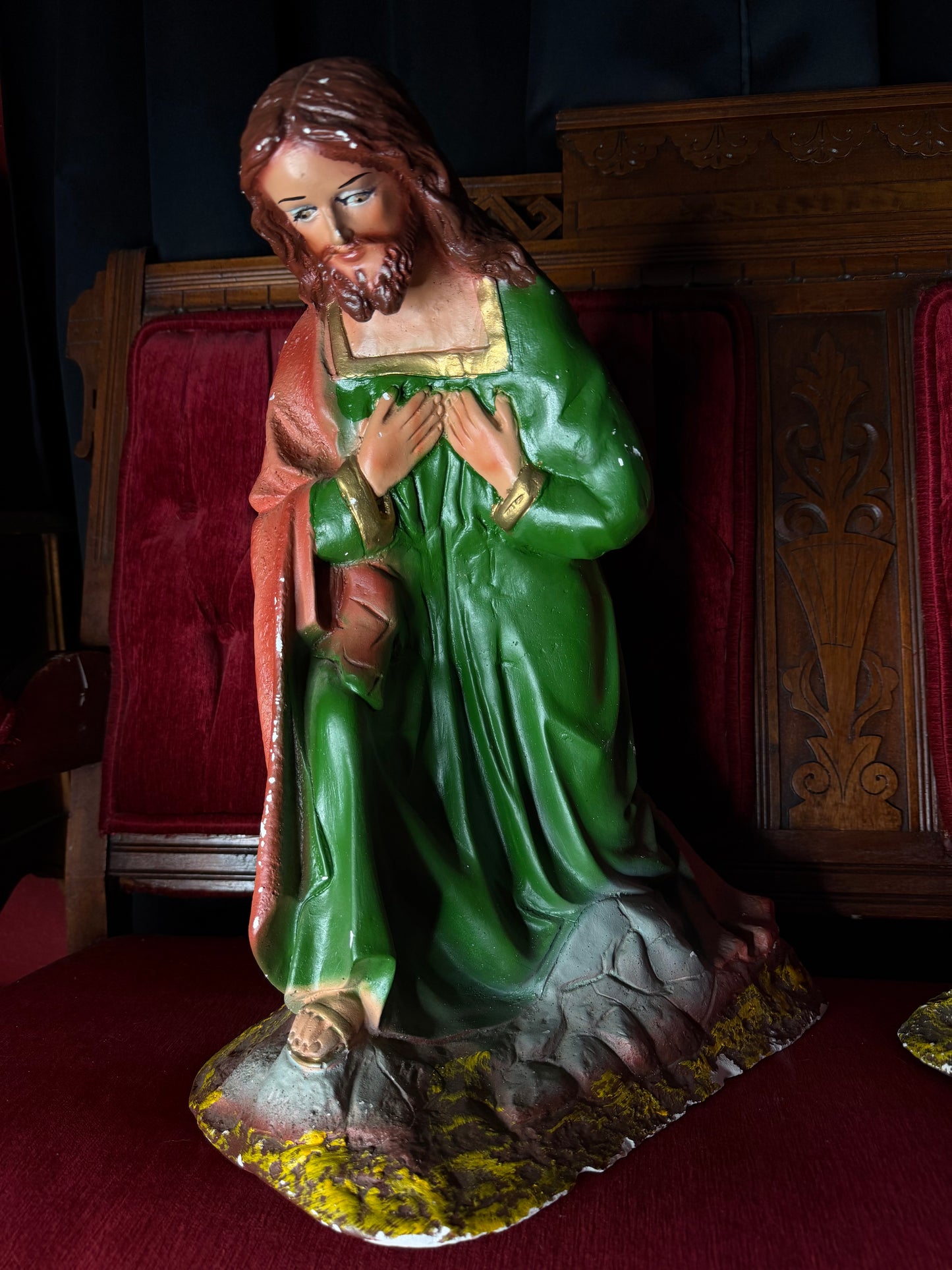 Extra Large Mary and Joseph Chalkware Statues Nativity Scene