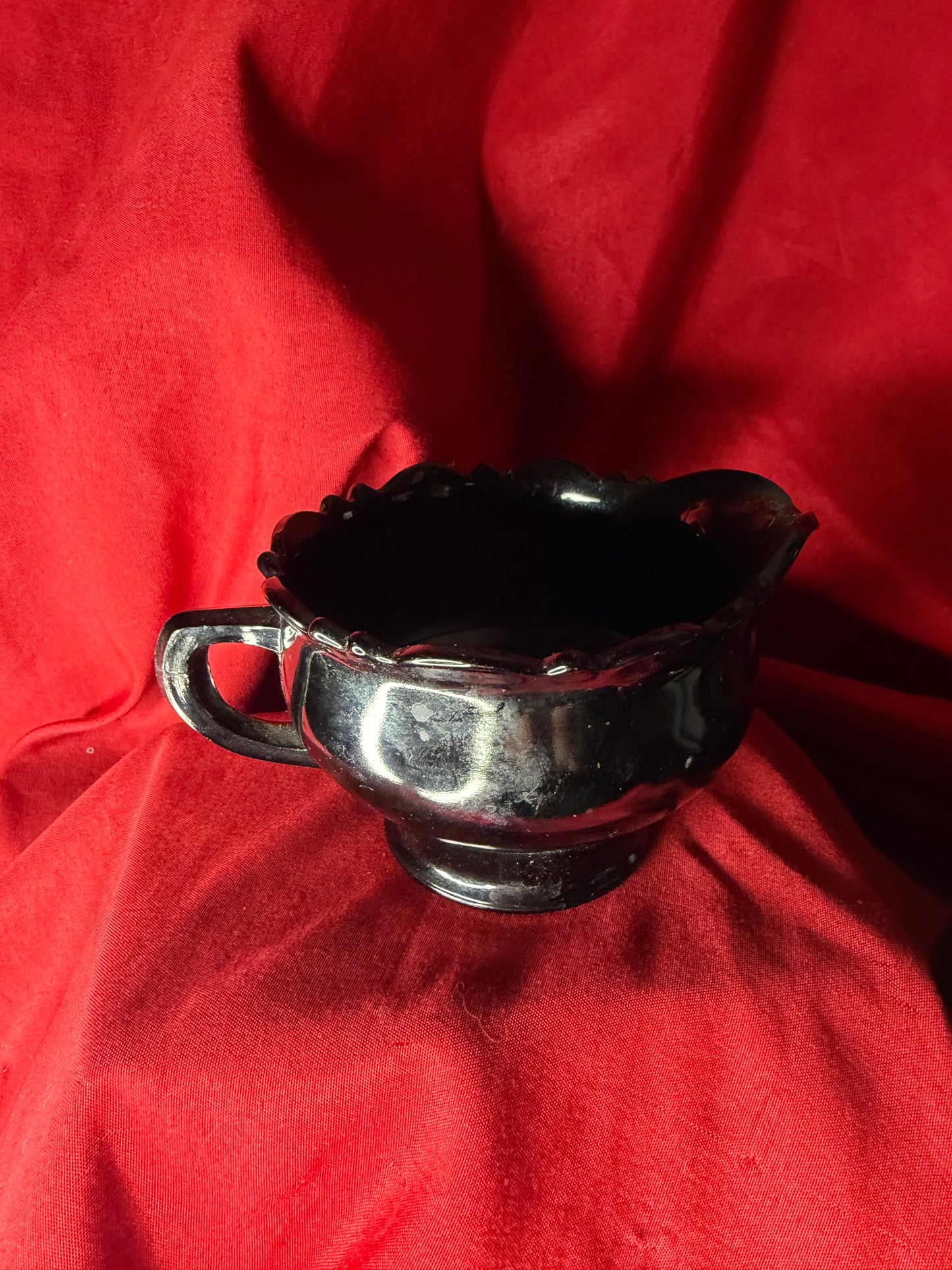 Black Amethyst Glass Sugar Bowl and Creamer Set