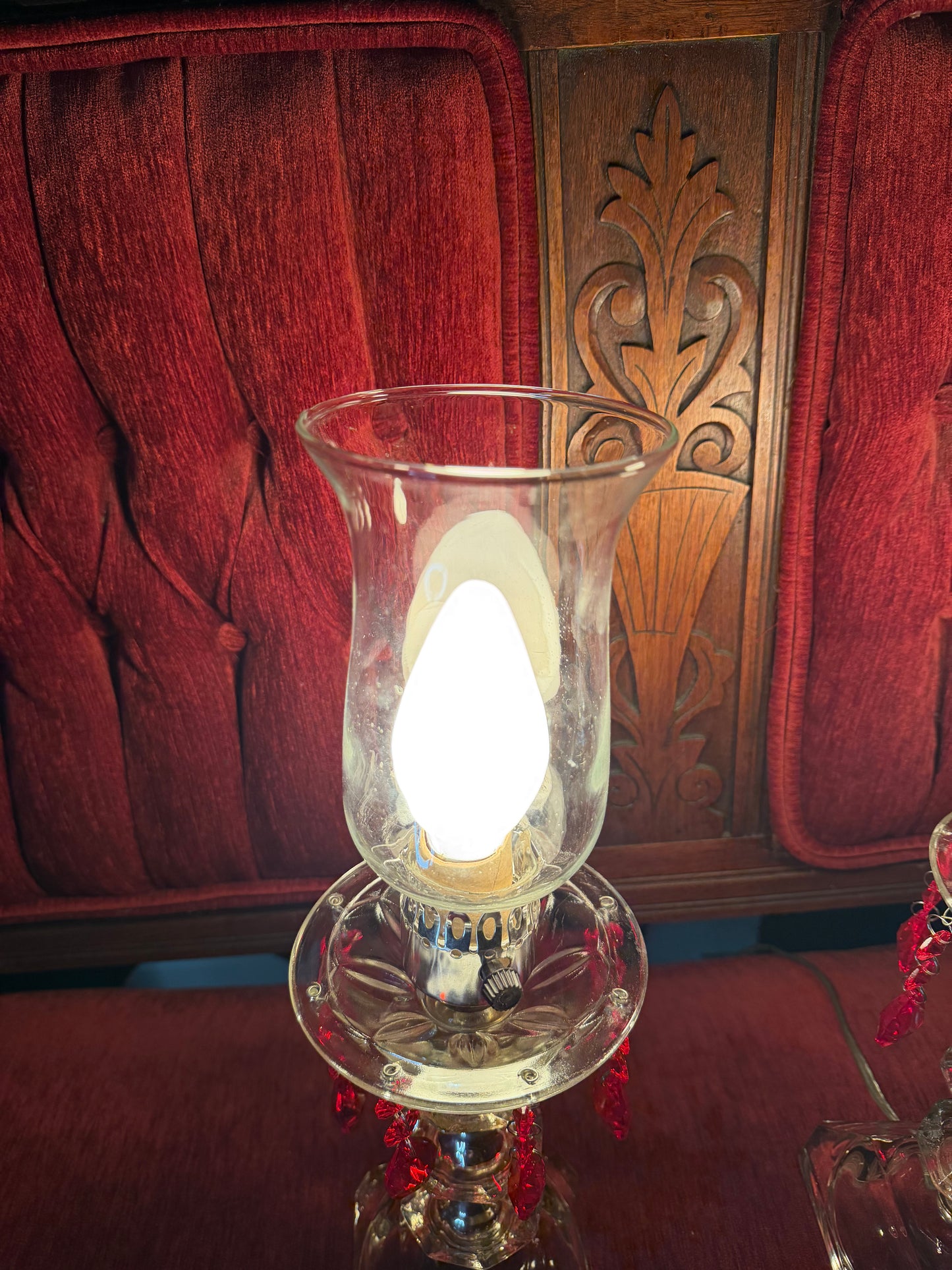 Pair of Blood Red Crystal Glass Lamps