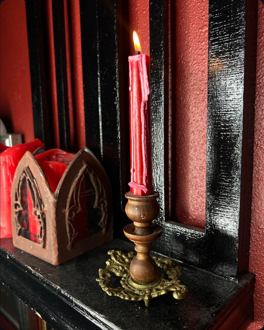 Ornate Brass & Wood Candleholder