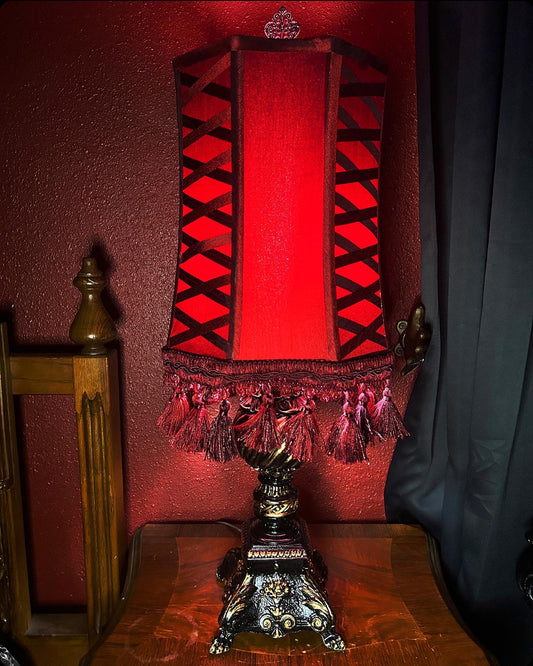 Boudoir Black & Gold Lamp with Red Shade