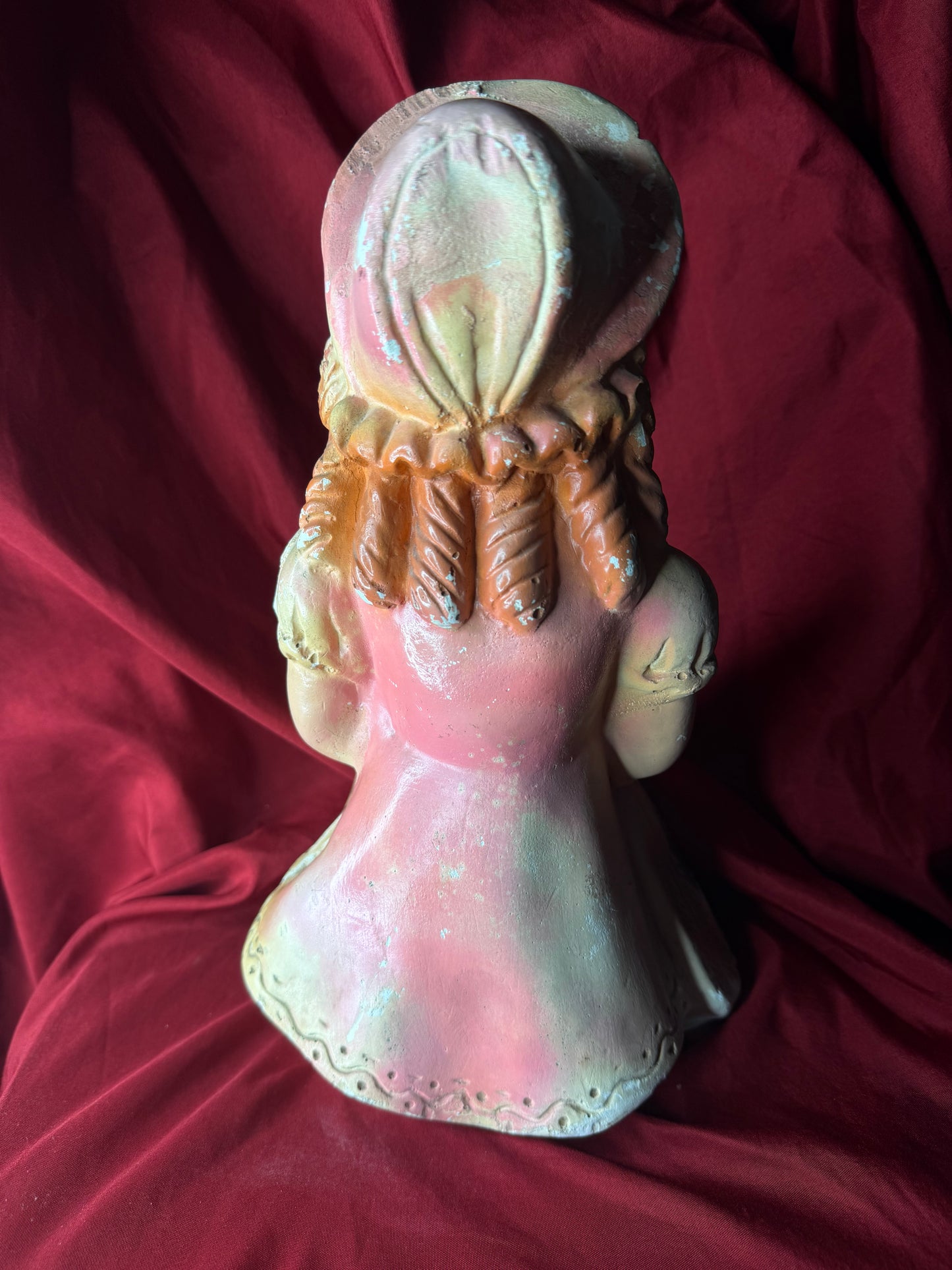 Chalkware Girl Holding Peacock