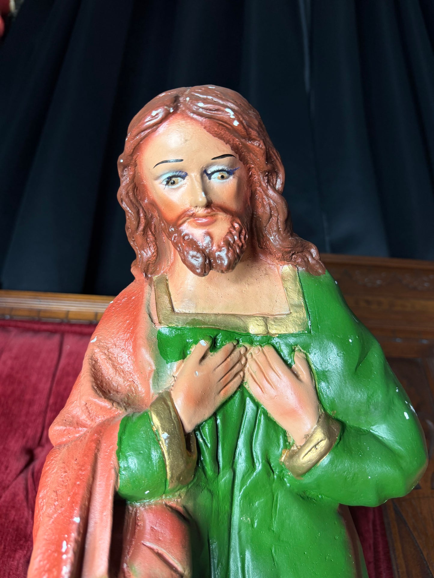 Extra Large Mary and Joseph Chalkware Statues Nativity Scene