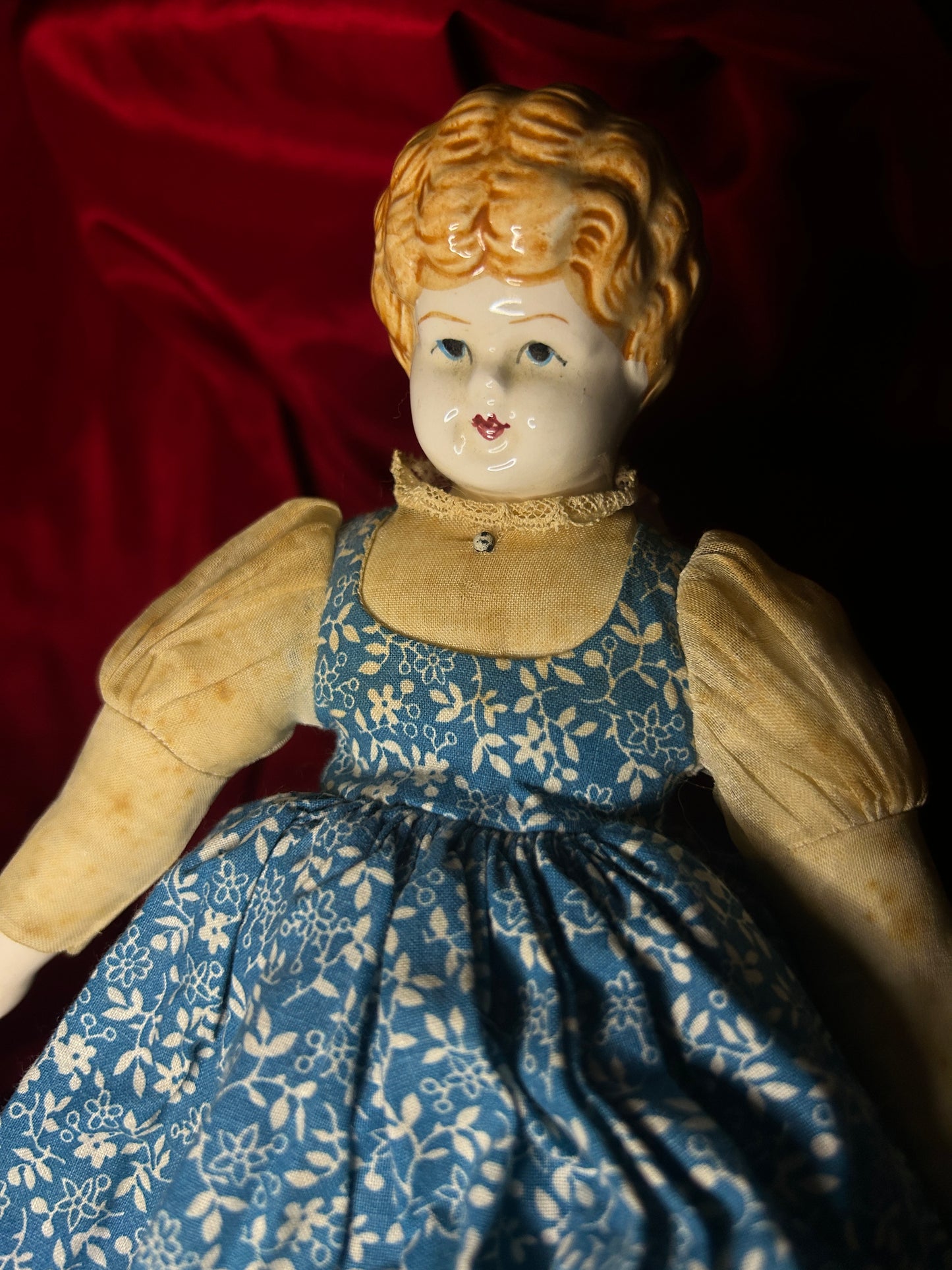 Vintage China Doll in a Blue Dress