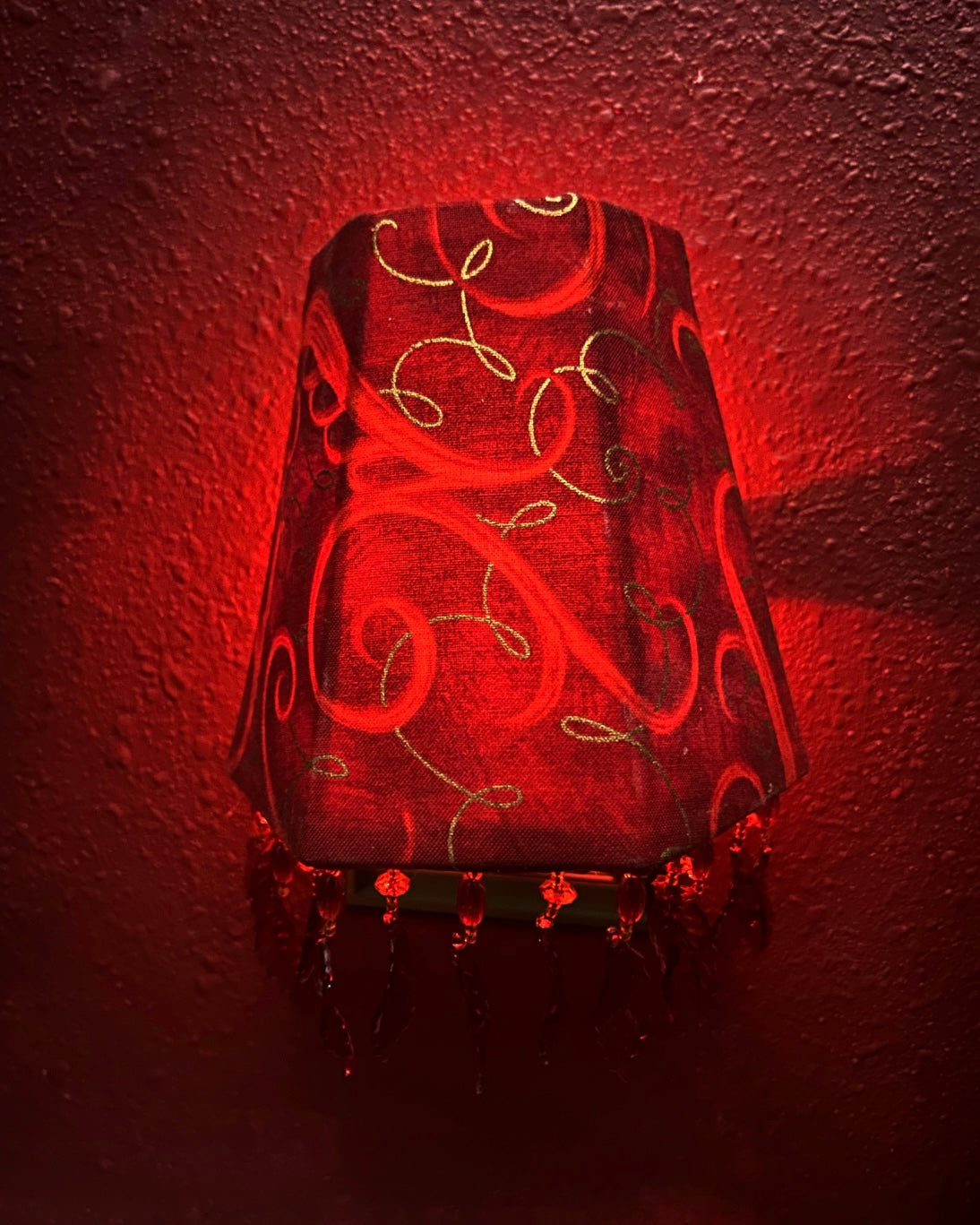 Vintage Red Plug In Night Light with Beaded Shade