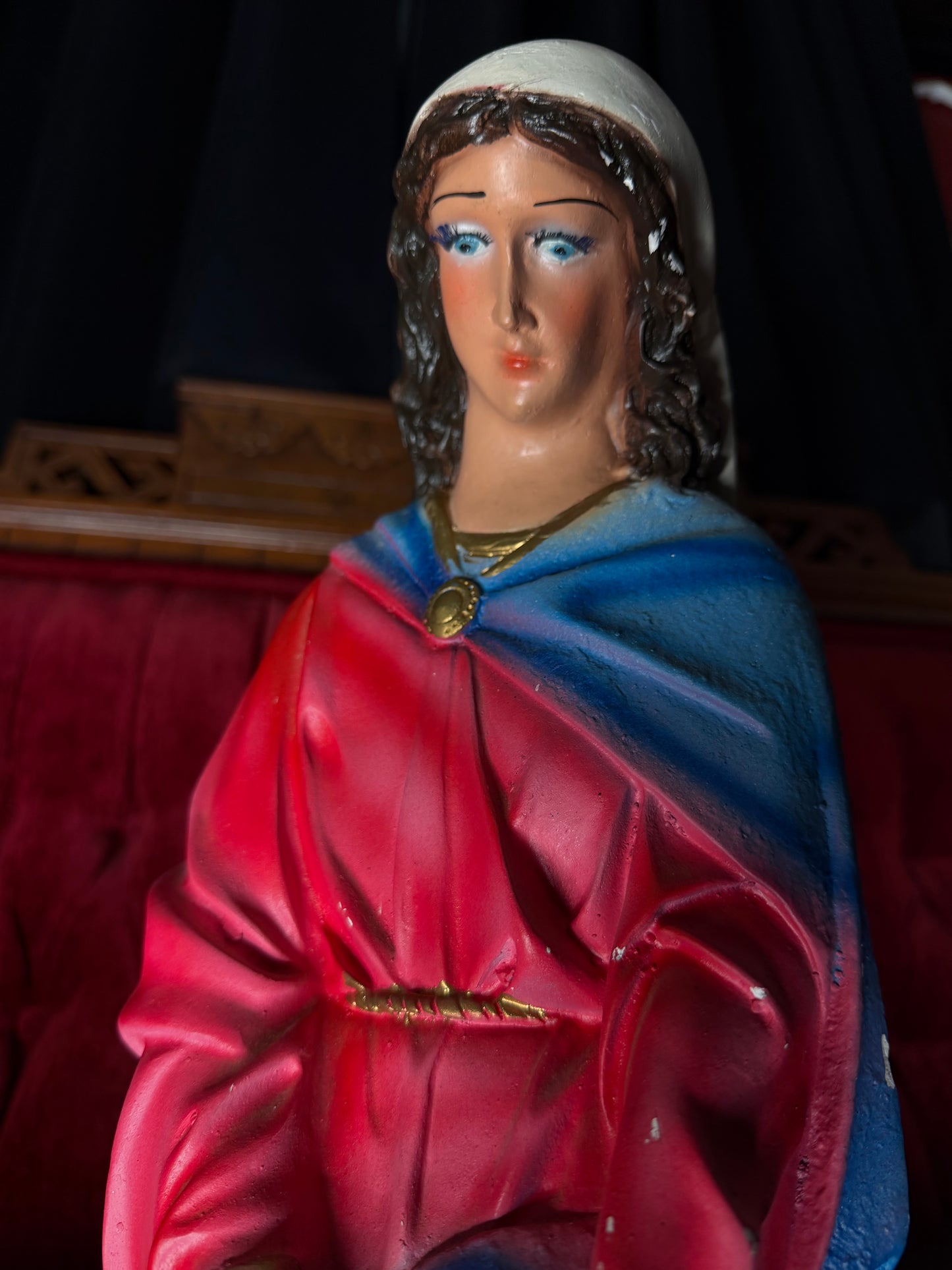 Extra Large Mary and Joseph Chalkware Statues Nativity Scene