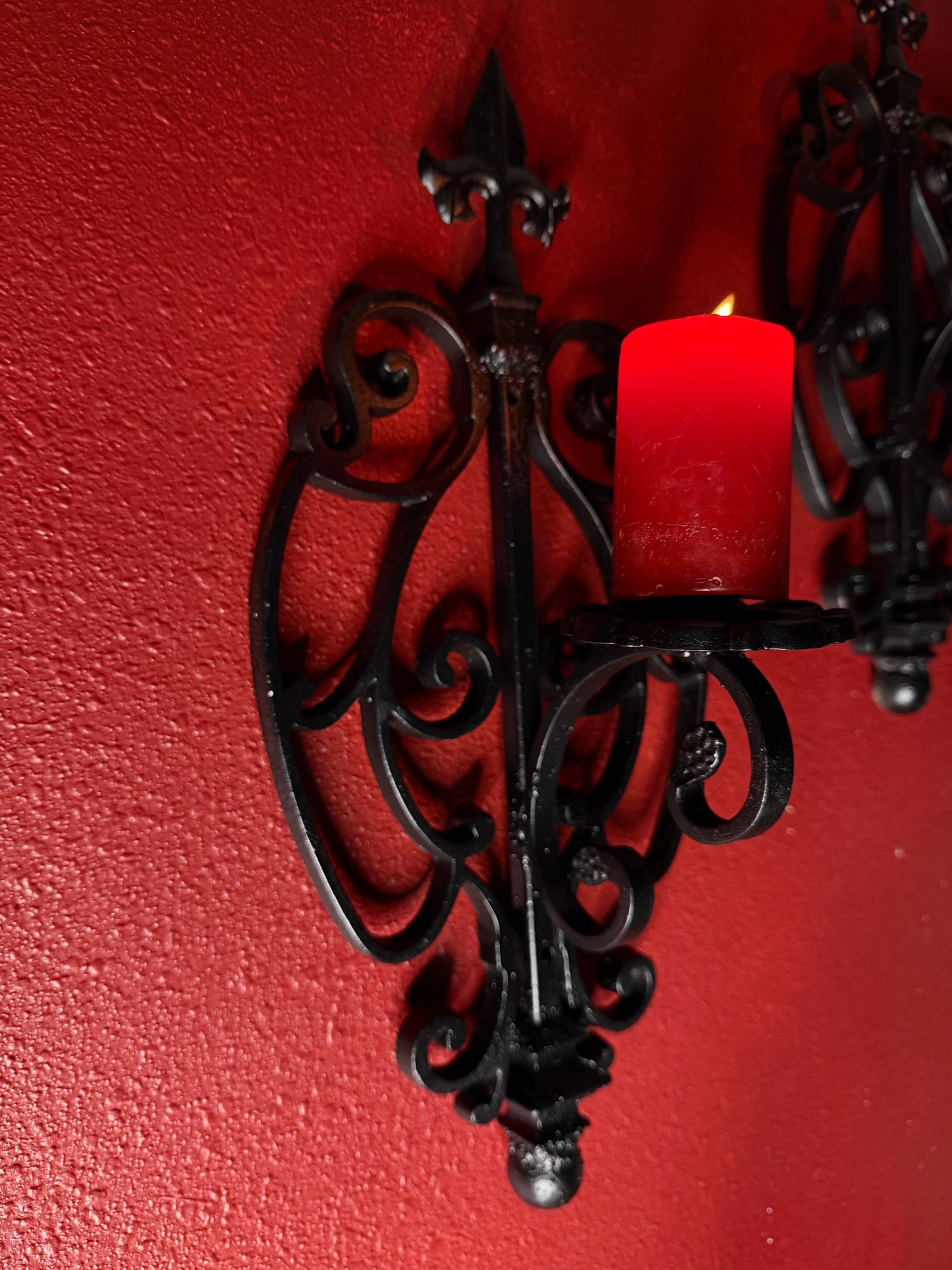 Metal Pair of Gothic Pillar Wall Candleholders