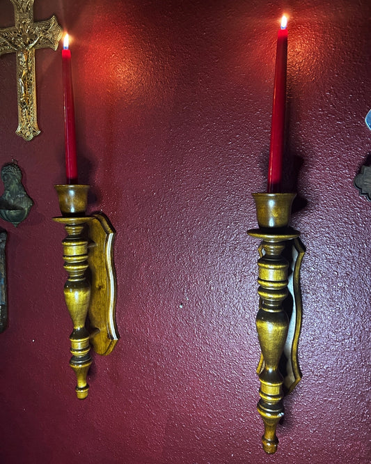 Pair of Tall Wooden Candleholders