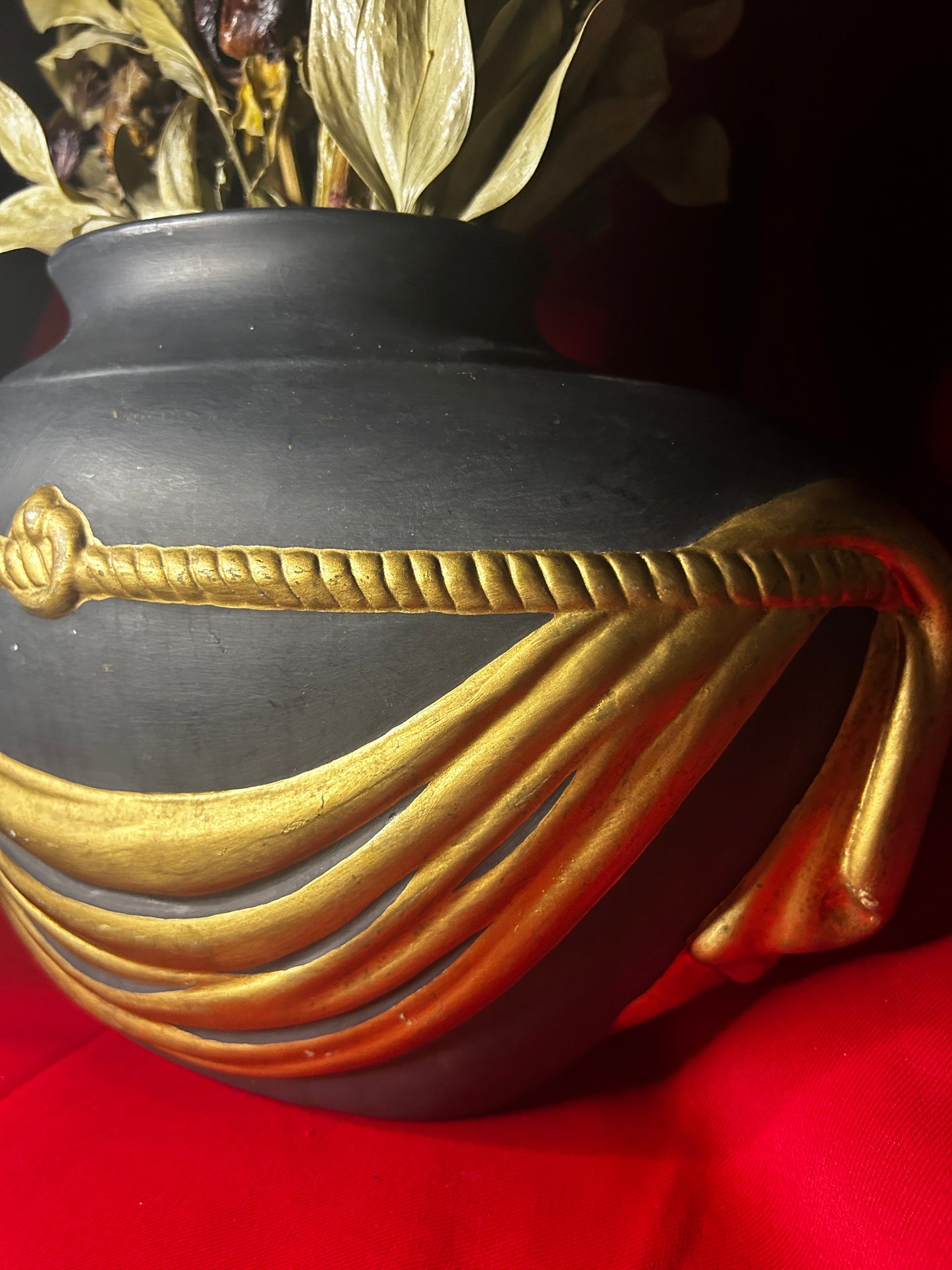 Vintage Extra Large Black & Gold Vase
