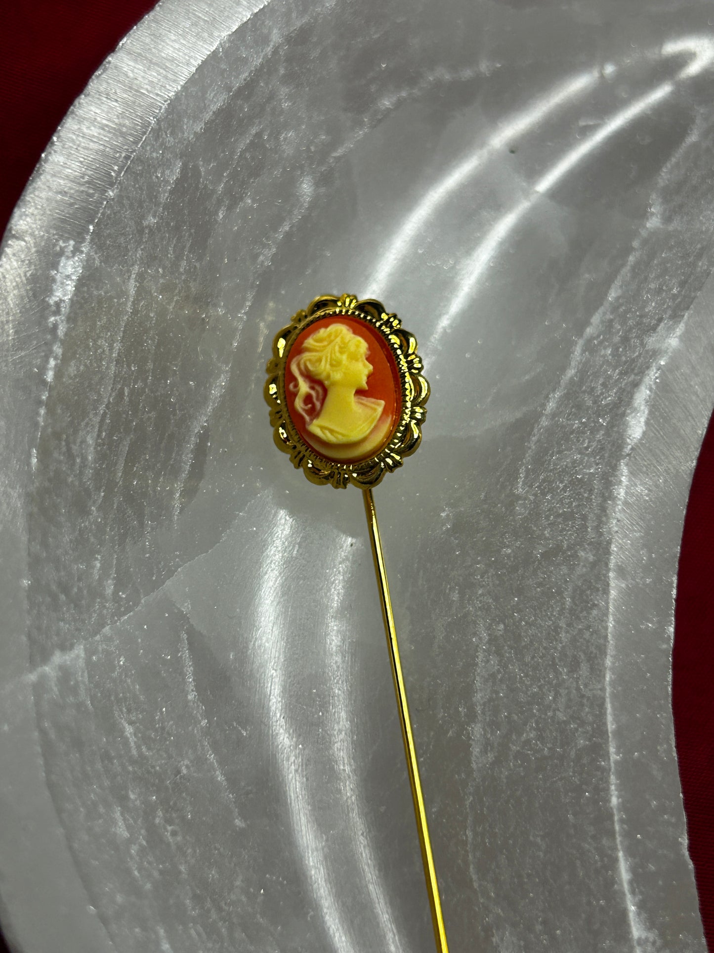 Vintage Pink Cameo Gold Tone Hatpin Stick Pin