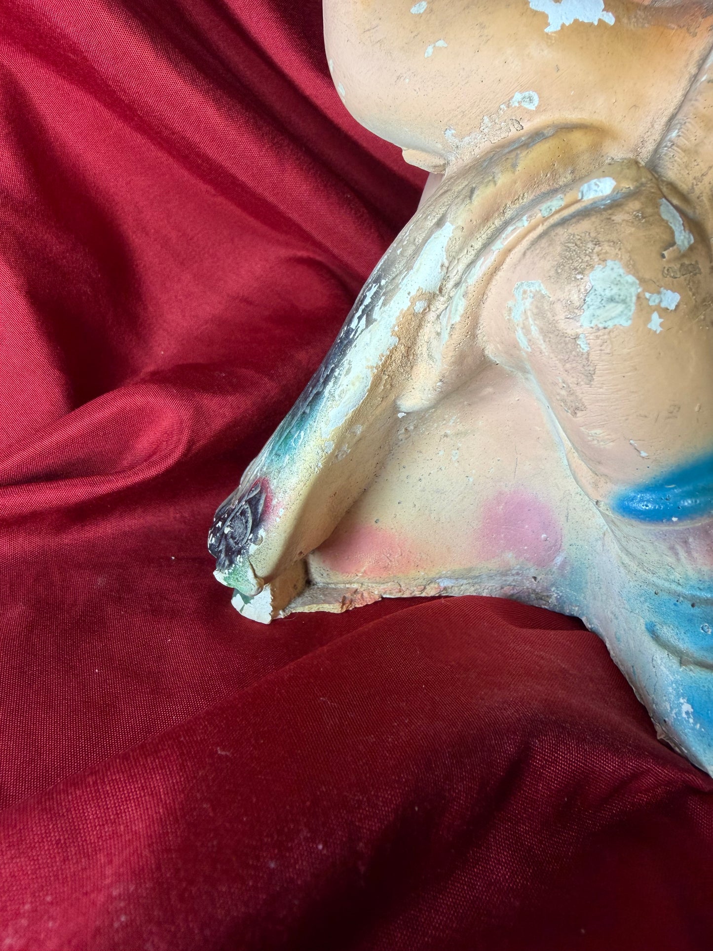 Chalkware Girl Holding Peacock