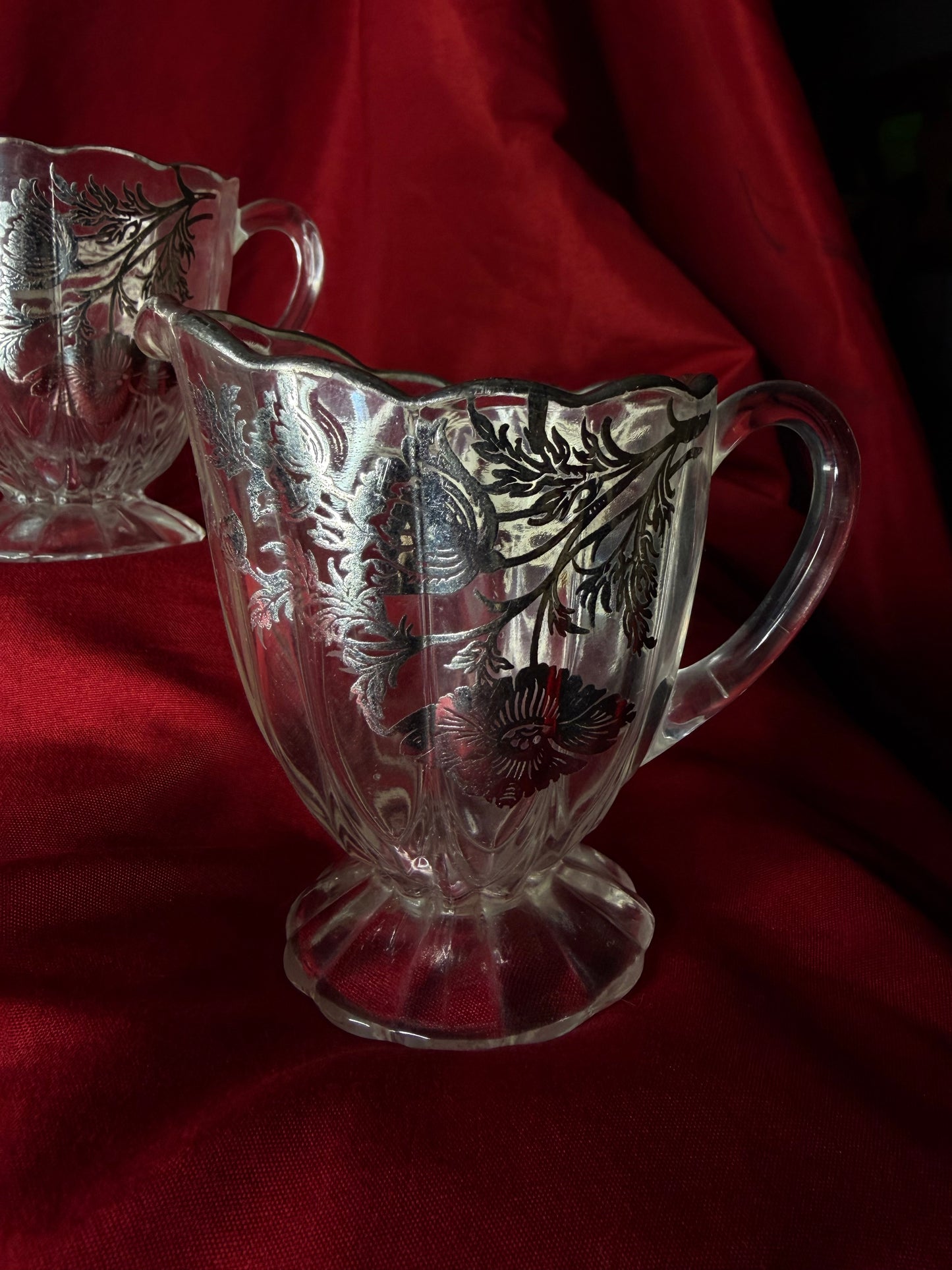 Vintage Silver City Flanders Poppy Silver Overlay Sugar Bowl & Creamer Set