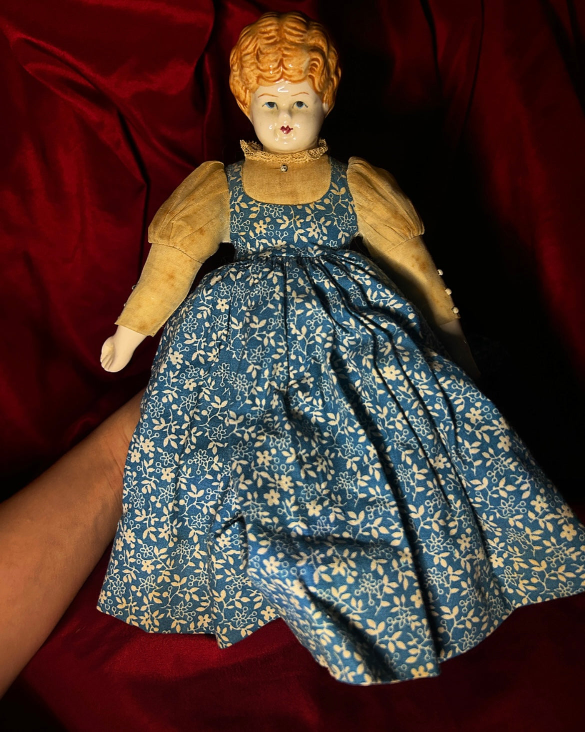 Vintage China Doll in a Blue Dress